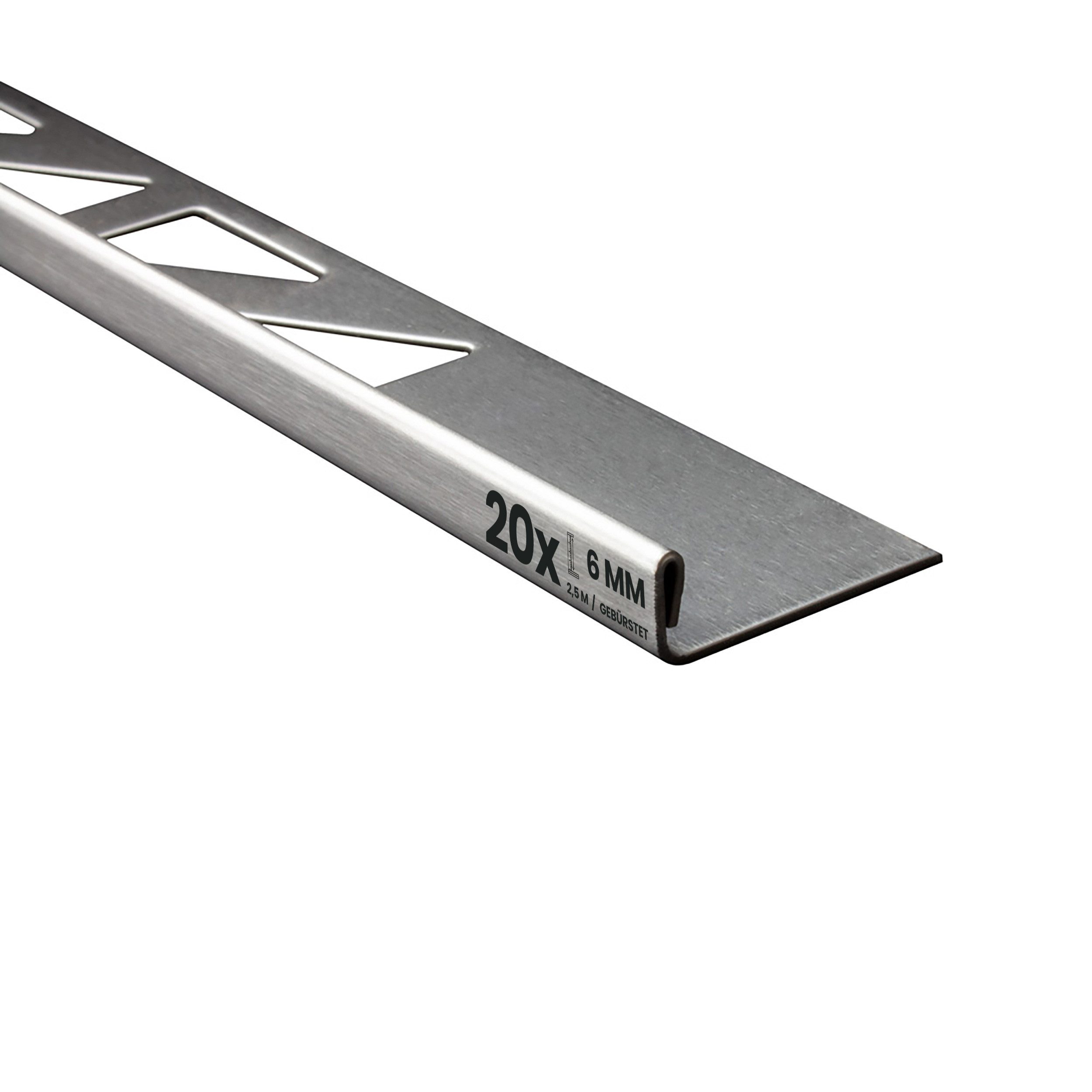 tktrading24 Abschlussprofil 20x L-Profil Fliesenprofil, Edelstahl, 250 cm, 6 mm, Gebürstet (Set, 20er)