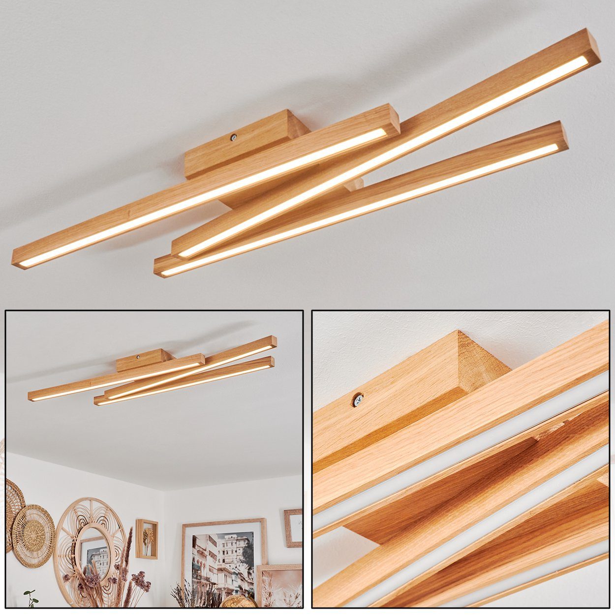 hofstein Deckenleuchte Holz/Kunststoff im skandinavischen Watt Kelvin, 2520 wechselbar, in Deckenlampe (insg), 3000 Natur/Weiß, 27 aus LED Lumen (insg) Design, moderne LED