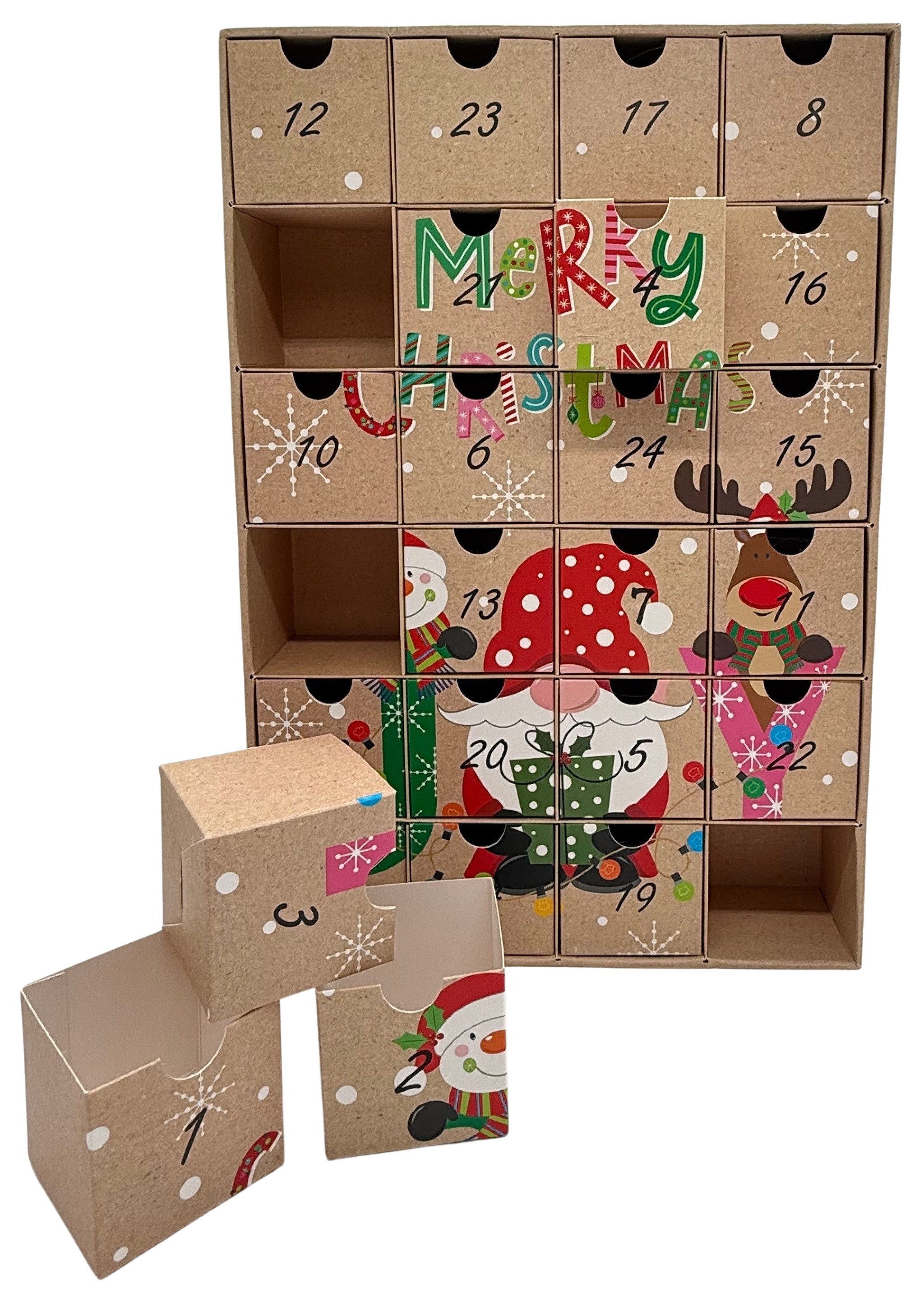 Bambelaa! befüllbarer Adventskalender Adventskalender zum Befüllen Karton Weihnachten DIY 24 Fächer H:38,5cm