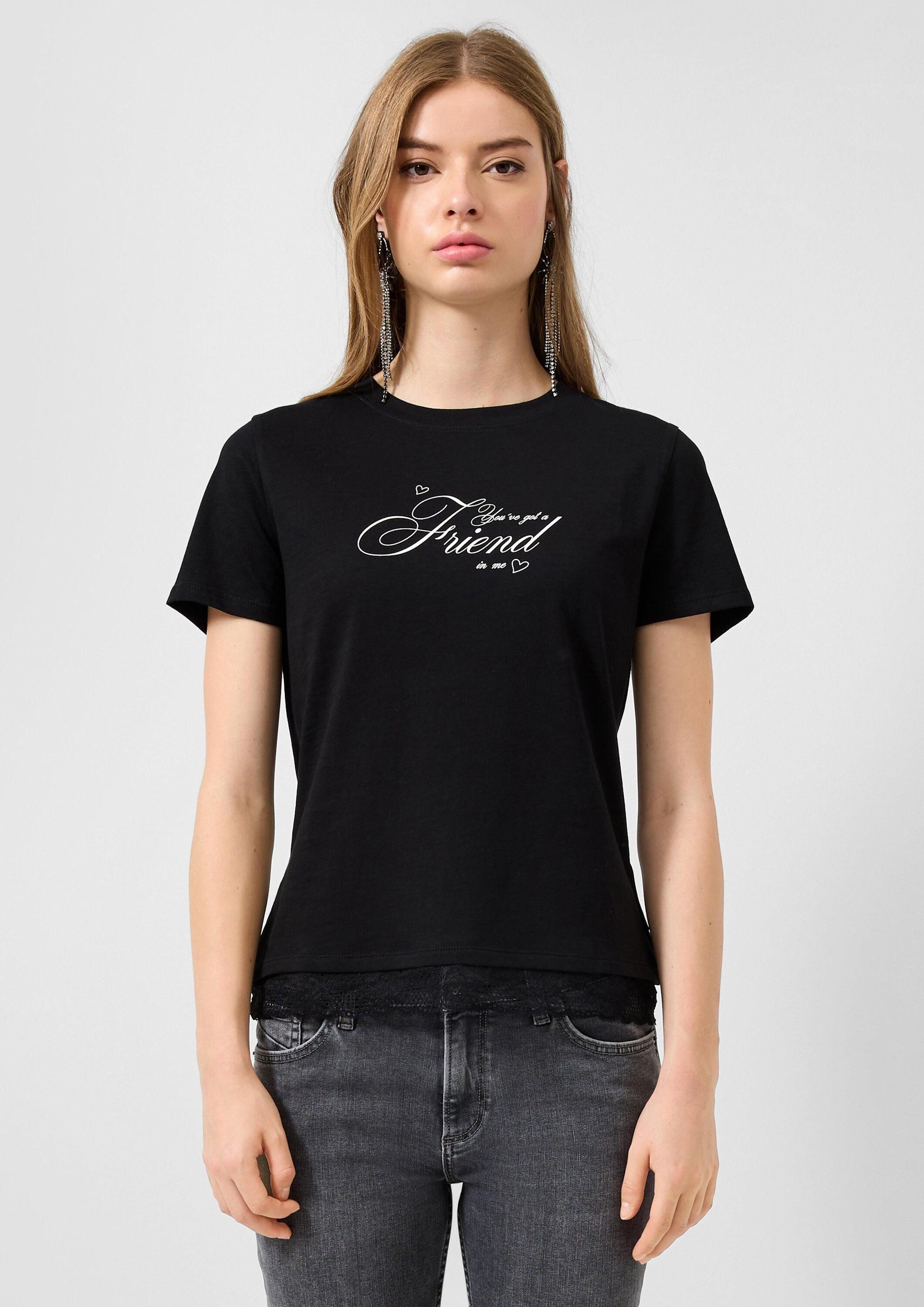 QS Kurzarmshirt T-Shirt T-Shirt mit Spitzensaum