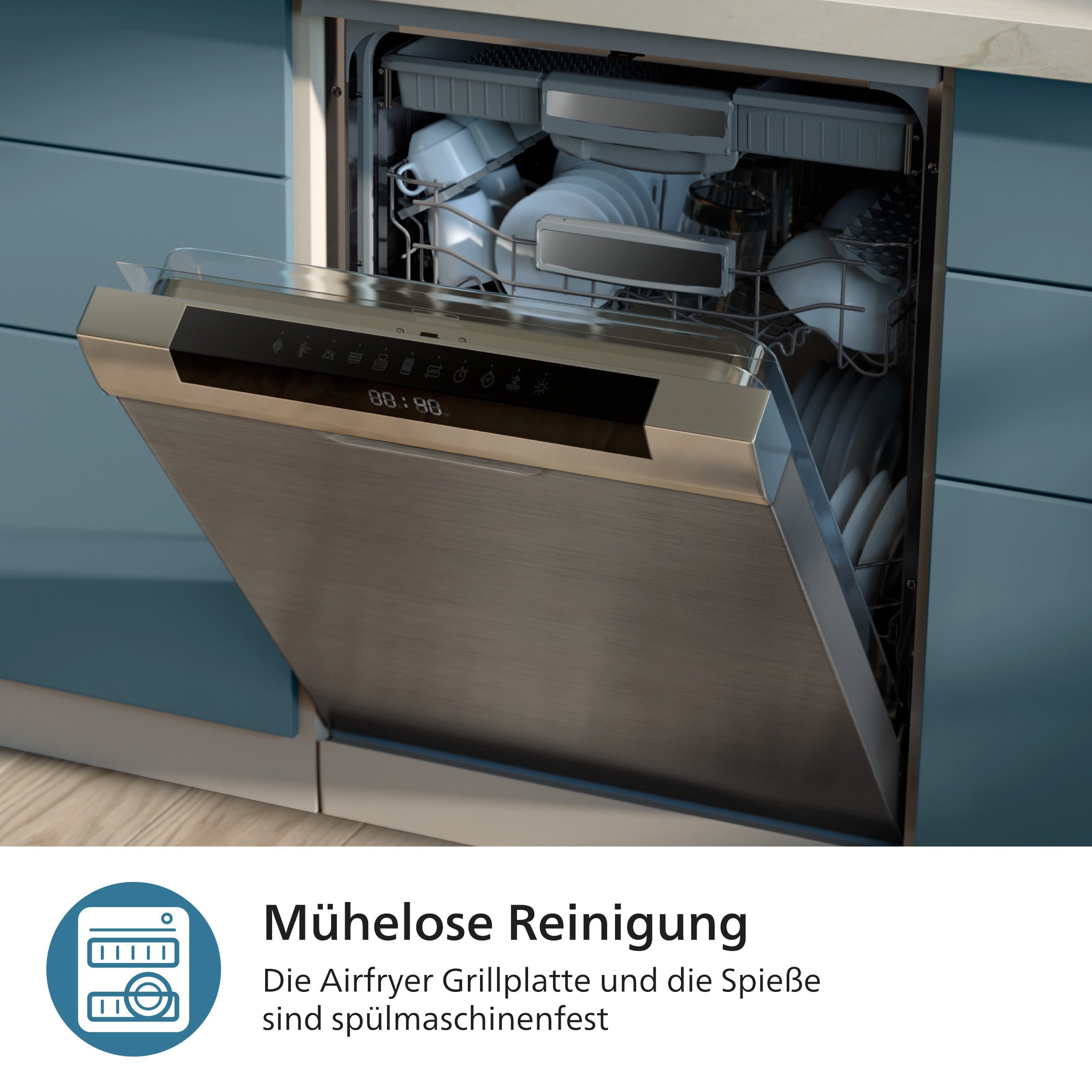 Philips Airfryer-Grillrost HD9926/00 für Airfryer (3.2-4.2L) & Dual Basket, NA221/00 (Set, 5-St), inkl. 4 Spieße, spülmaschinenfest