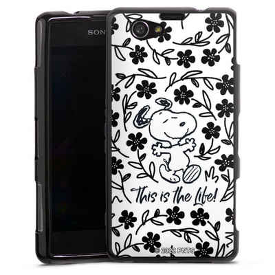 DeinDesign Handyhülle »Peanuts Blumen Snoopy Snoopy Black and White This Is The Life«, Sony Xperia Z1 Compact Silikon Hülle Bumper Case Handy Schutzhülle