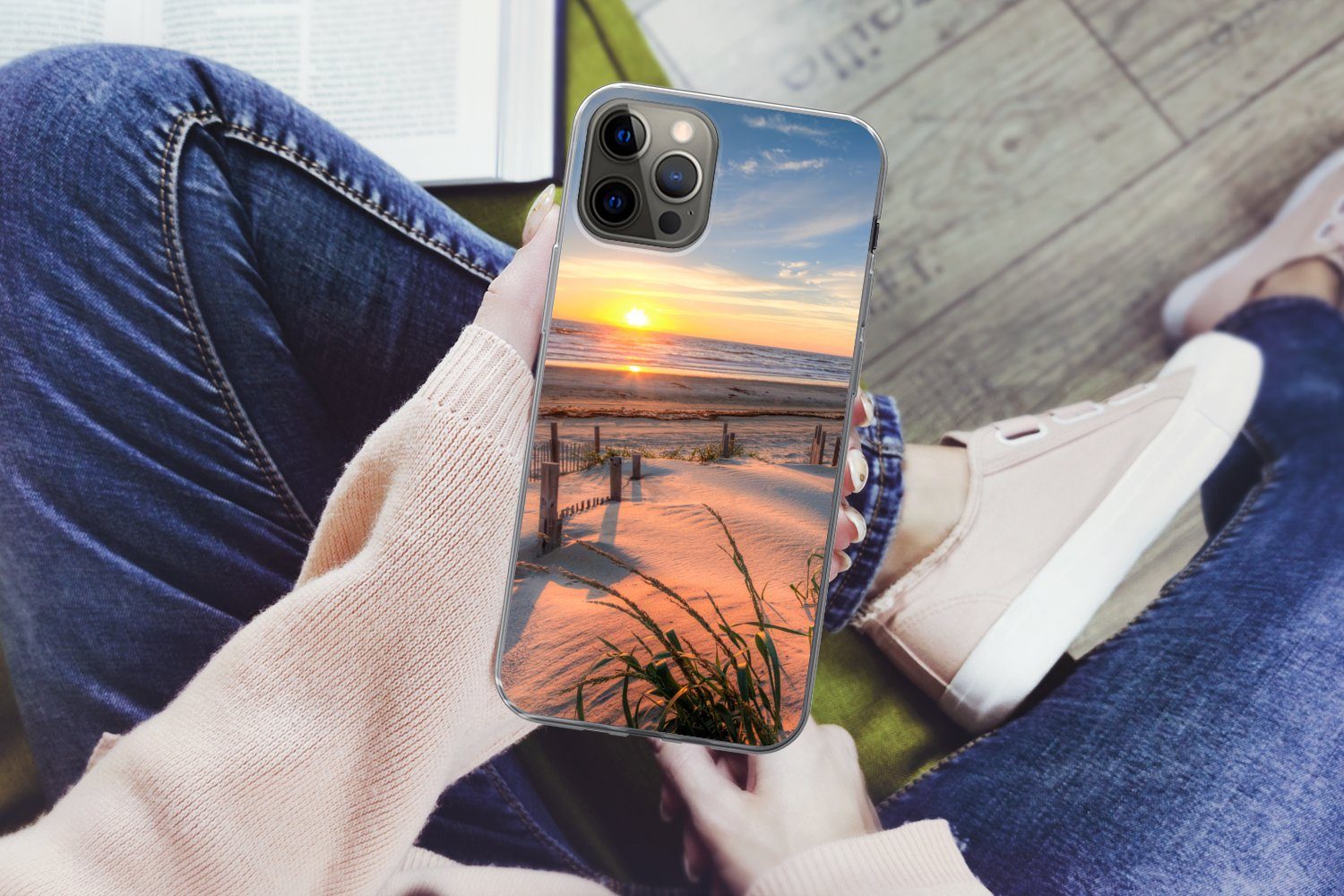 MuchoWow Handyhülle für Apple iPhone 13 Pro Max Strand - Meer - Düne - Sonnenuntergang - L, Smartphone-Bumper, Print, Handy Schutzhülle Dünn