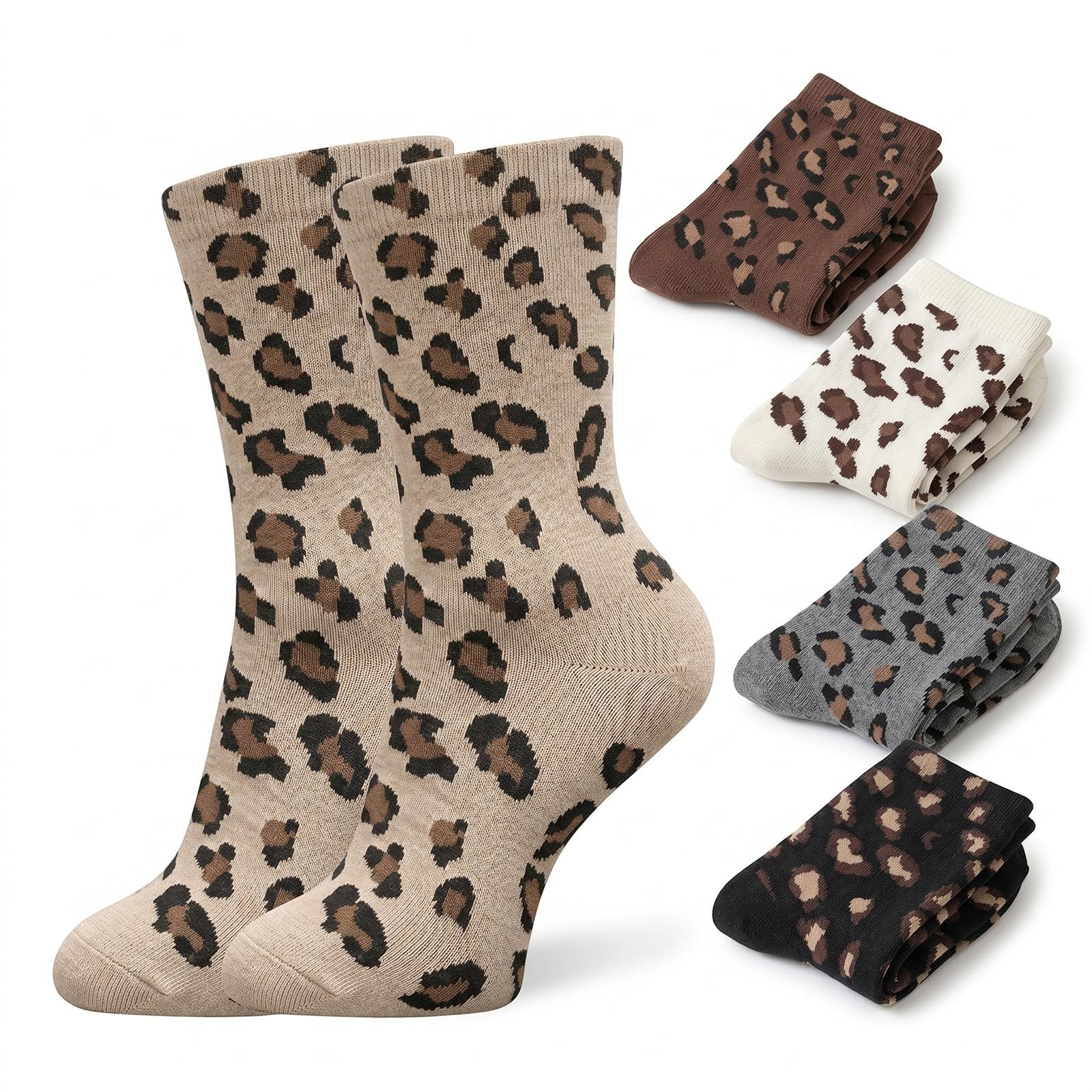 FOUORTUNATE-BEE Socken 5 Paar Leoparden Muster Socken Damen (5-Paar)