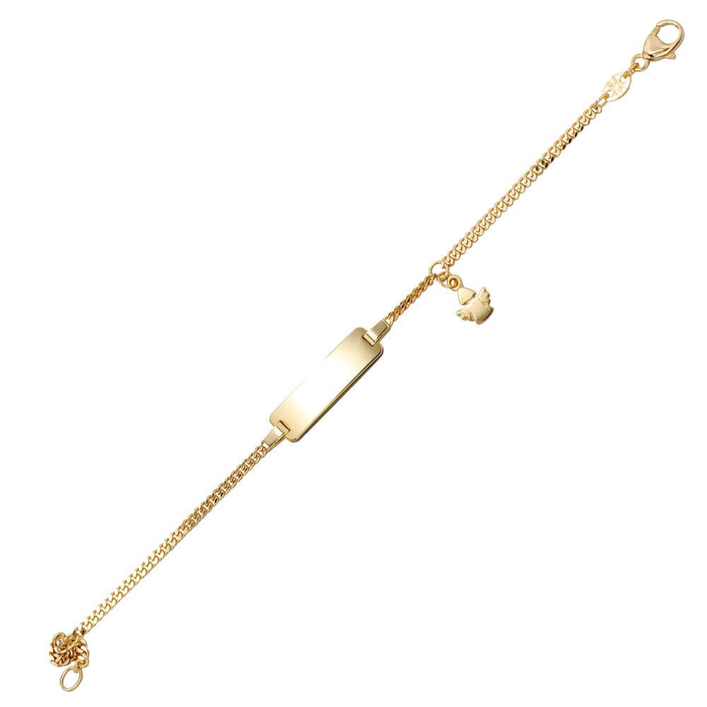Schmuck Krone Goldarmband Schildband mit Engel, 585 Gold, Kinder, 14cm, Gold 585