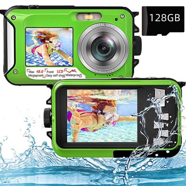 autolock Digitalkamera Fotokamera 2.7K Full HD 48MP 16X Digitalzoom Kompaktkamera (Wiederaufladbare Unterwasserkamera mit Karte für Schnorcheln)