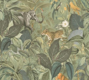 A.S. Création Vliestapete PintWalls Dschungel mit Tieren, glatt, matt, (1 St), Blätter Elefant Tieger Affen