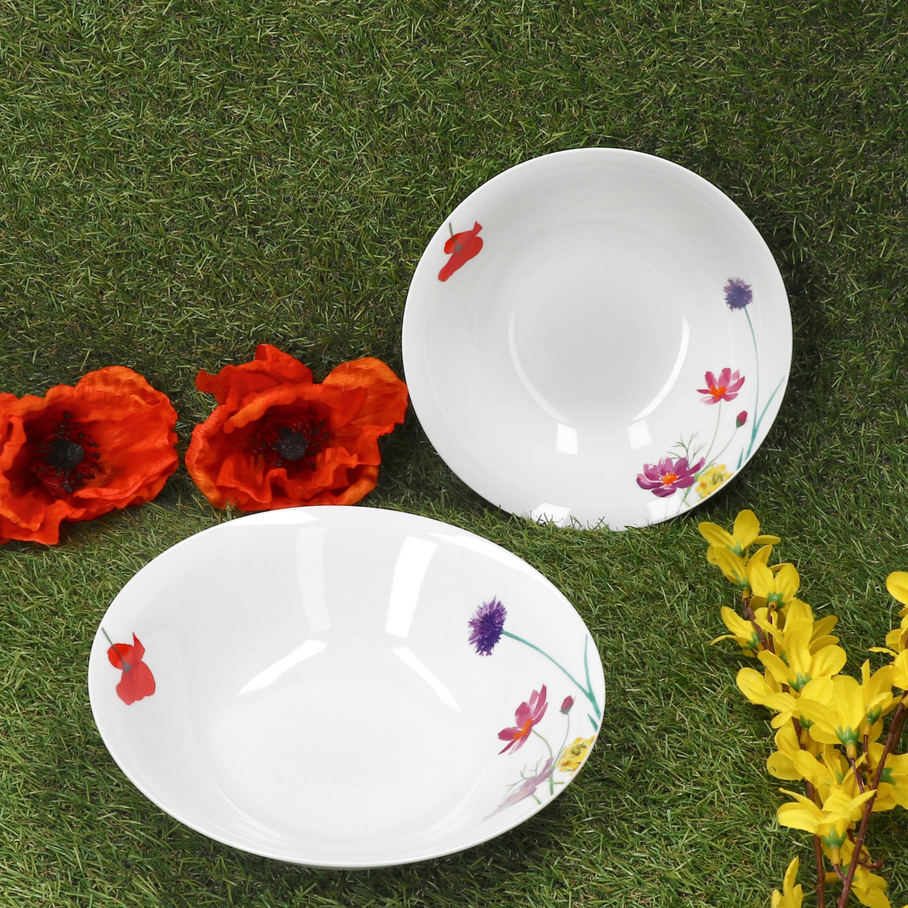 MamboCat Servierschale 2x Marie Servierschale Ø20,5cm 650ml Porzellan Blumen Salat-Schüssel, Porzellan