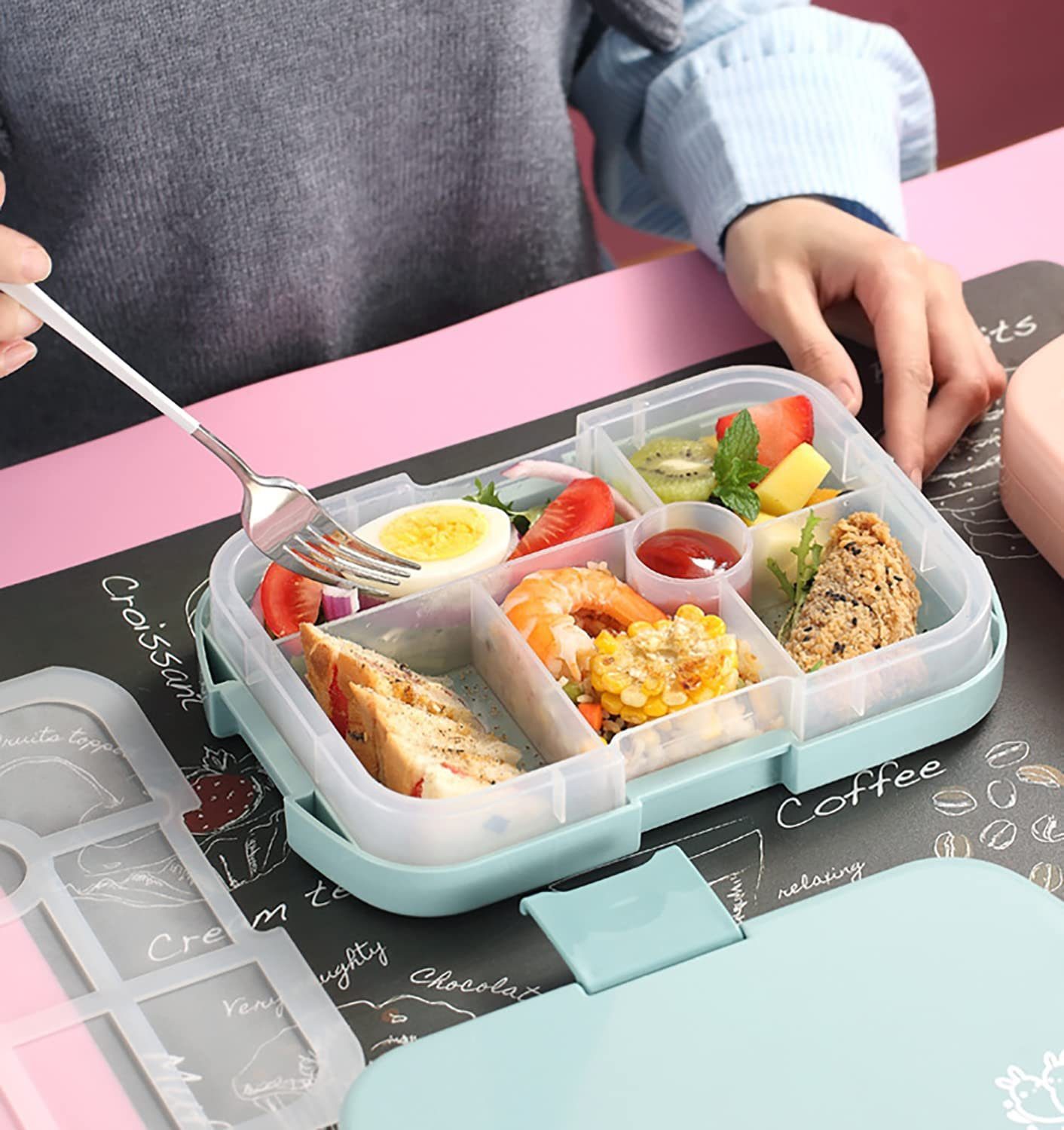 mit Bento Fächer), Brotbüchse, Blau Haiaveng Kinder Auslaufsicher, Vesperdose Lunchbox Fächern(6 Box