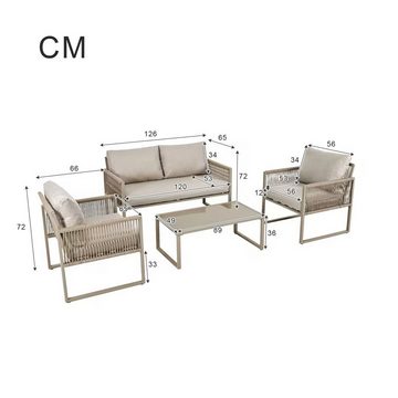 Gotagee Gartenlounge-Set Garten-Lounge-Set 4er-Set Gartenmöbel-Set Lounge-Set mit Sitzkissen, verstellbaren Füßen, glatter Glasplatte, inklusive aller Kissen