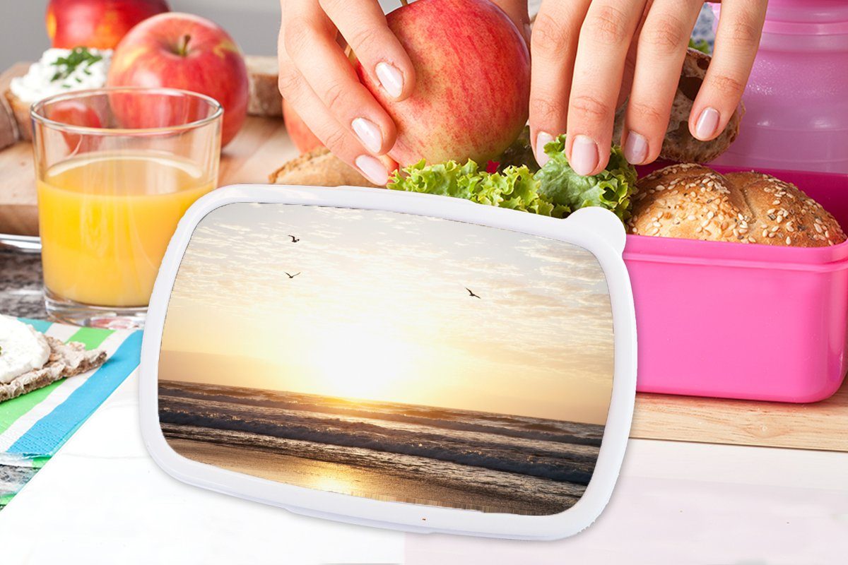 MuchoWow Lunchbox rosa Kunststoff, Kunststoff Kinder, (2-tlg), Brotdose Sonne Brotbox - für Erwachsene, Snackbox, Vogel - Mädchen, Meer