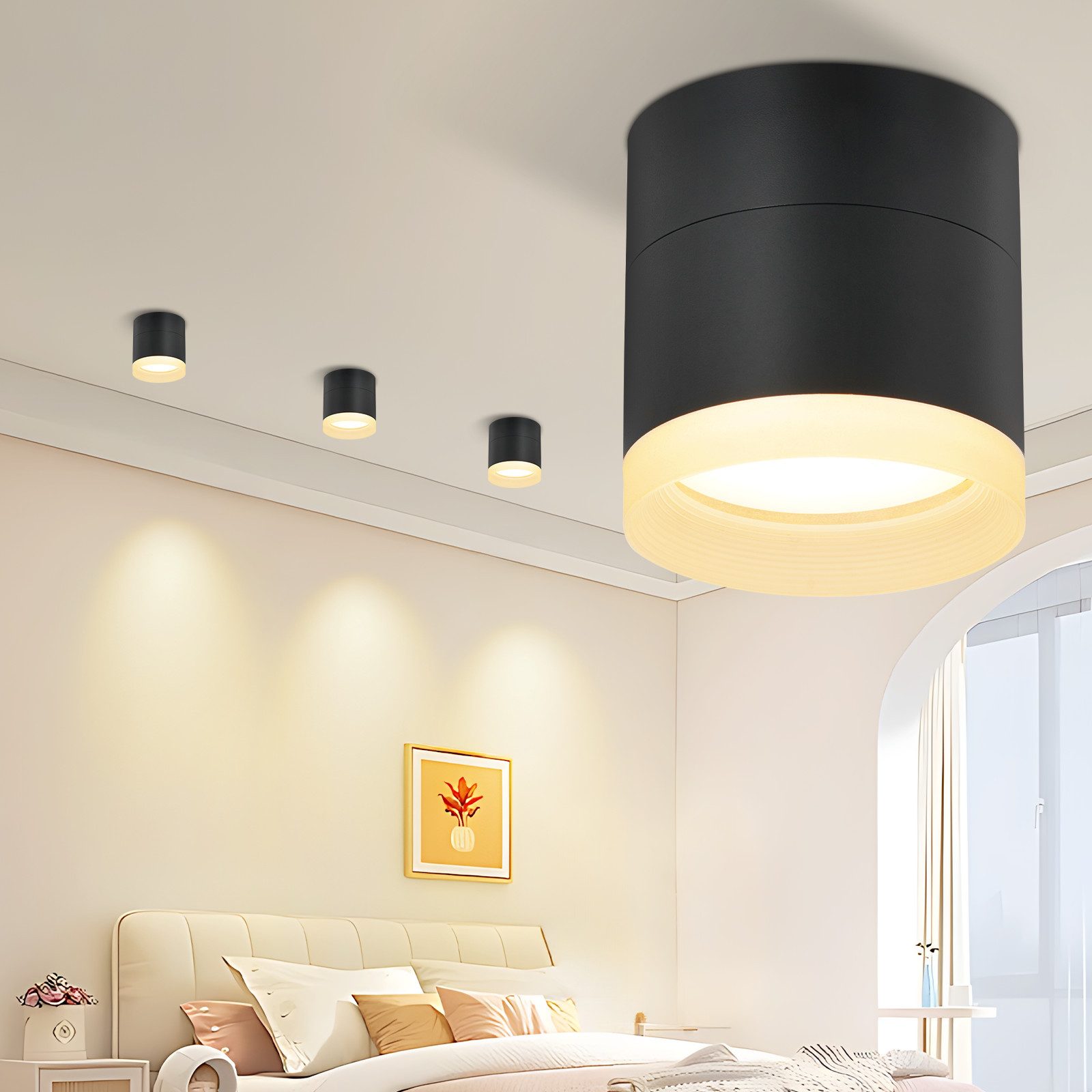 Nettlife LED Aufbaustrahler Schwarz/Weiß Rund Deckenstrahler 5W Spot Aufbauleuchte Klein Acryl, LED fest integriert, Warmweiß, GX53 Warmweiß Flach Aufputz Прожекторы Deckenspot 3000K