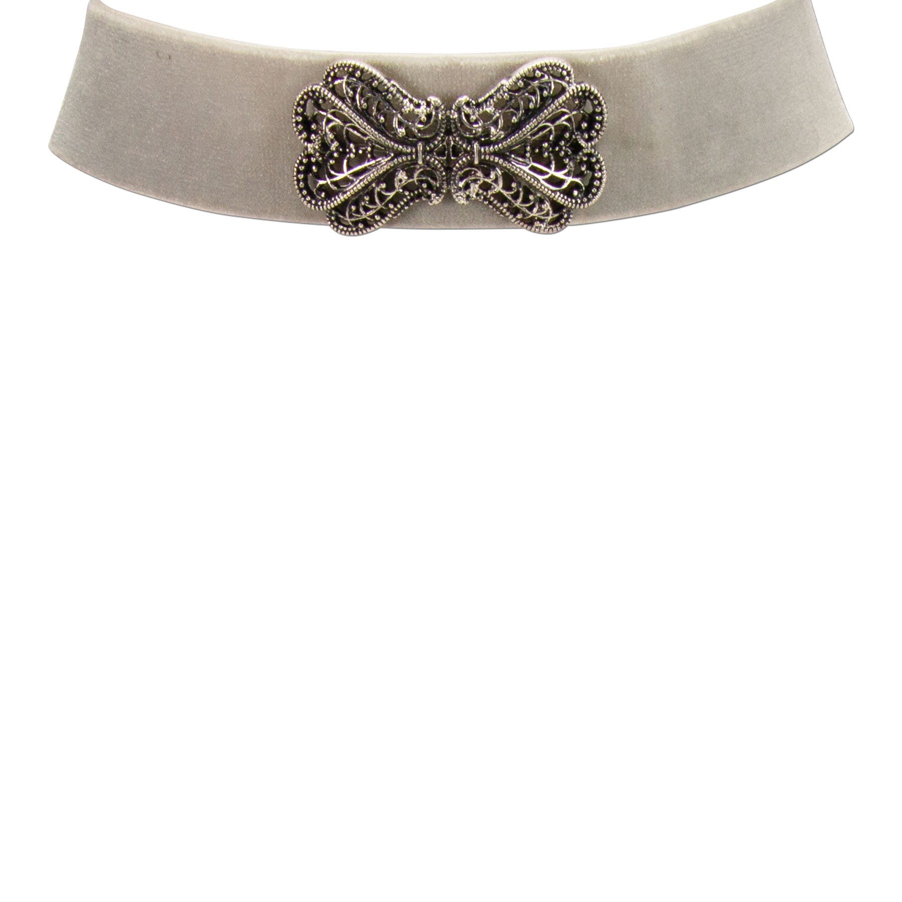 Alpenflüstern Choker Trachten-Samt-Kropfband Ornament-Schleife (grau), - nostalgische Trachtenkette enganliegend, Kropfkette elastisch, Damen – Bild 2 von 3