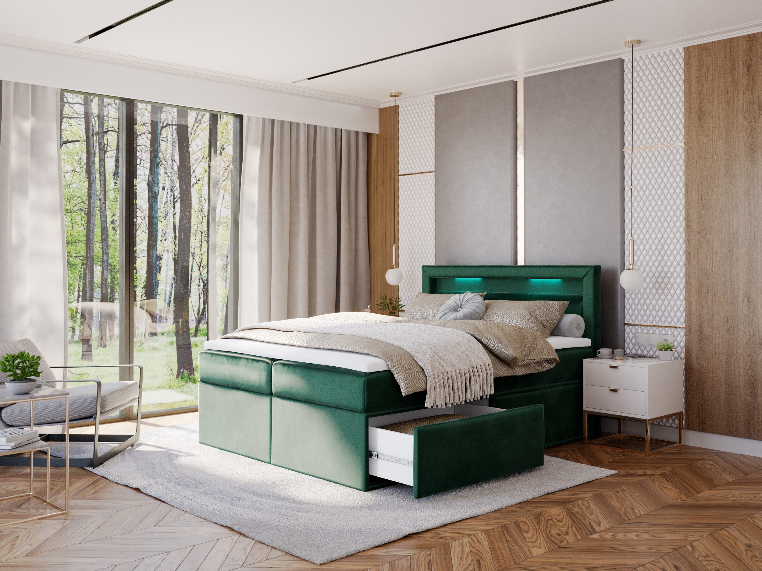 thematys Boxspringbett mit LED Polsterbett Stauraumbett günstig online kaufen