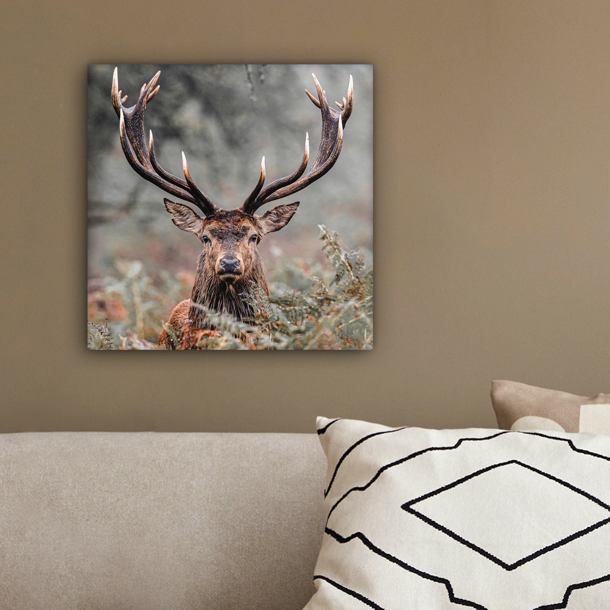 OneMillionCanvasses® Leinwandbild Hirsche - Natur - Herbst - Waldtiere, Fotodruck (1 St), Leinwand Bilder Klein, Wand Dekoration Aesthetic 30x20 cm – Bild 4 von 5