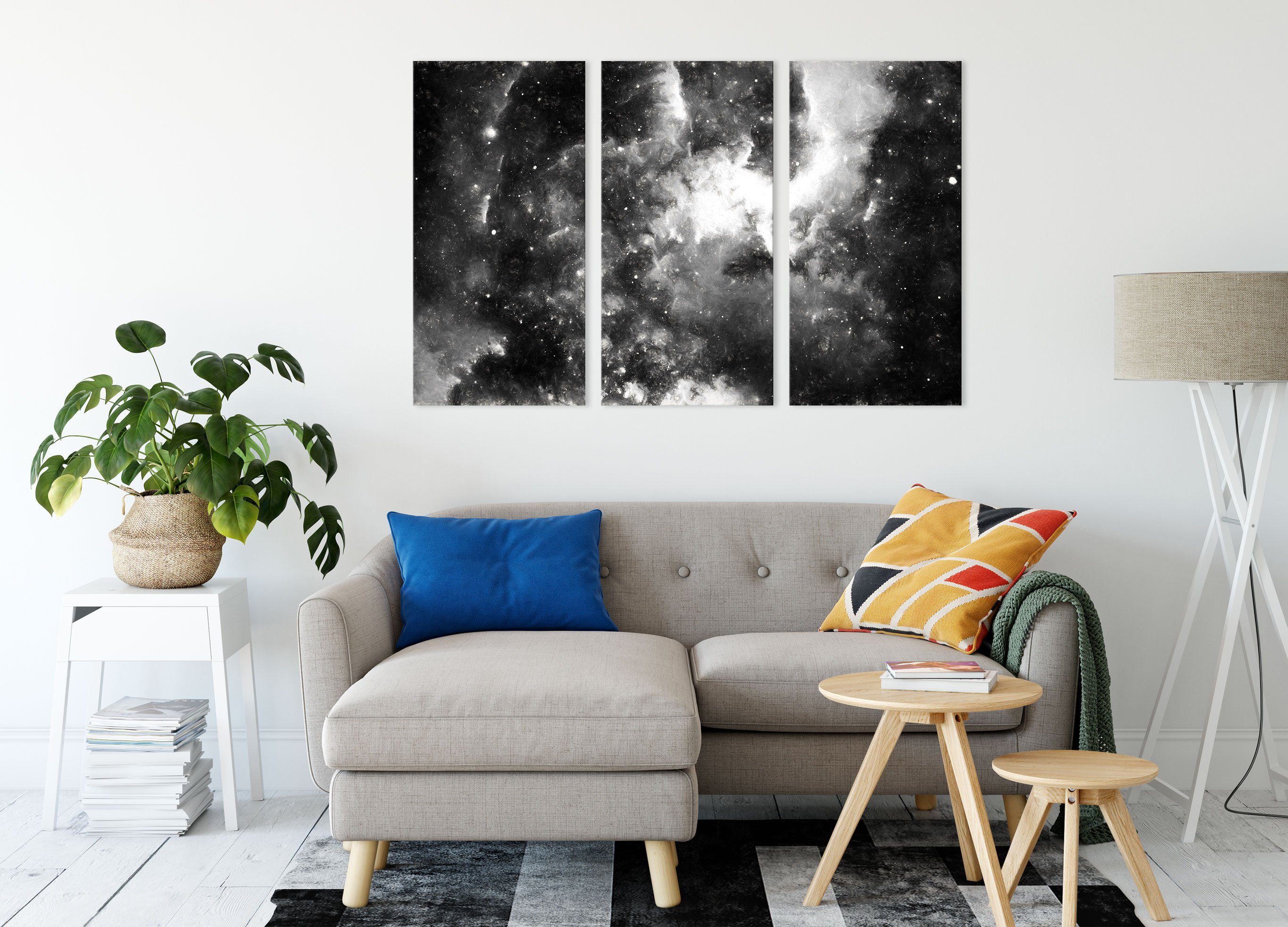 Nebelgalaxie (120x80cm) Sterne, 3Teiler fertig Leinwandbild St), Leinwandbild inkl. Nebelgalaxie und bespannt, Zackenaufhänger Pixxprint Sterne (1 und