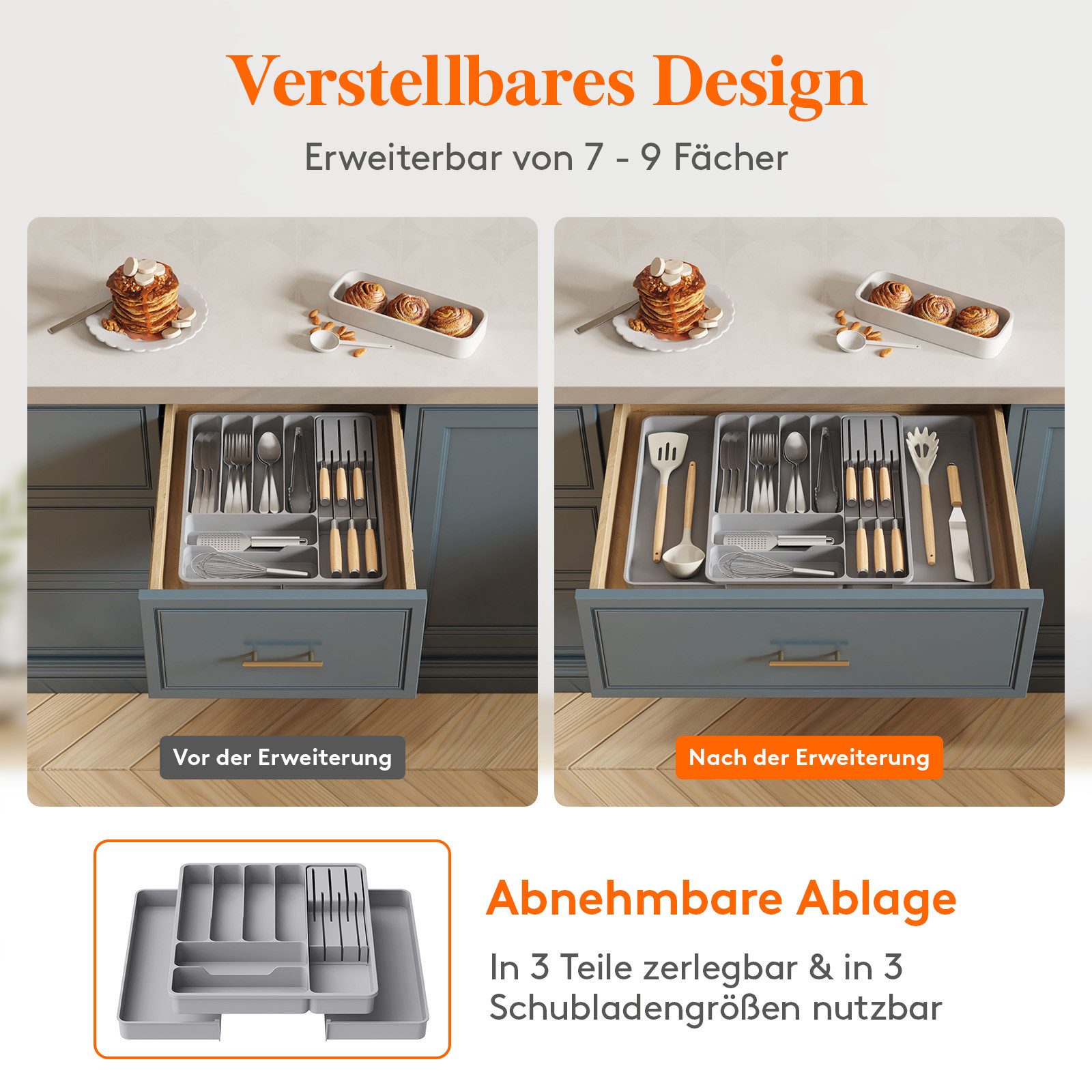 Lifewit Besteckeinsatz Erweiterbarer Besteckkasten mit herausnehmbarem Messerblock (2 St) – Bild 5 von 5