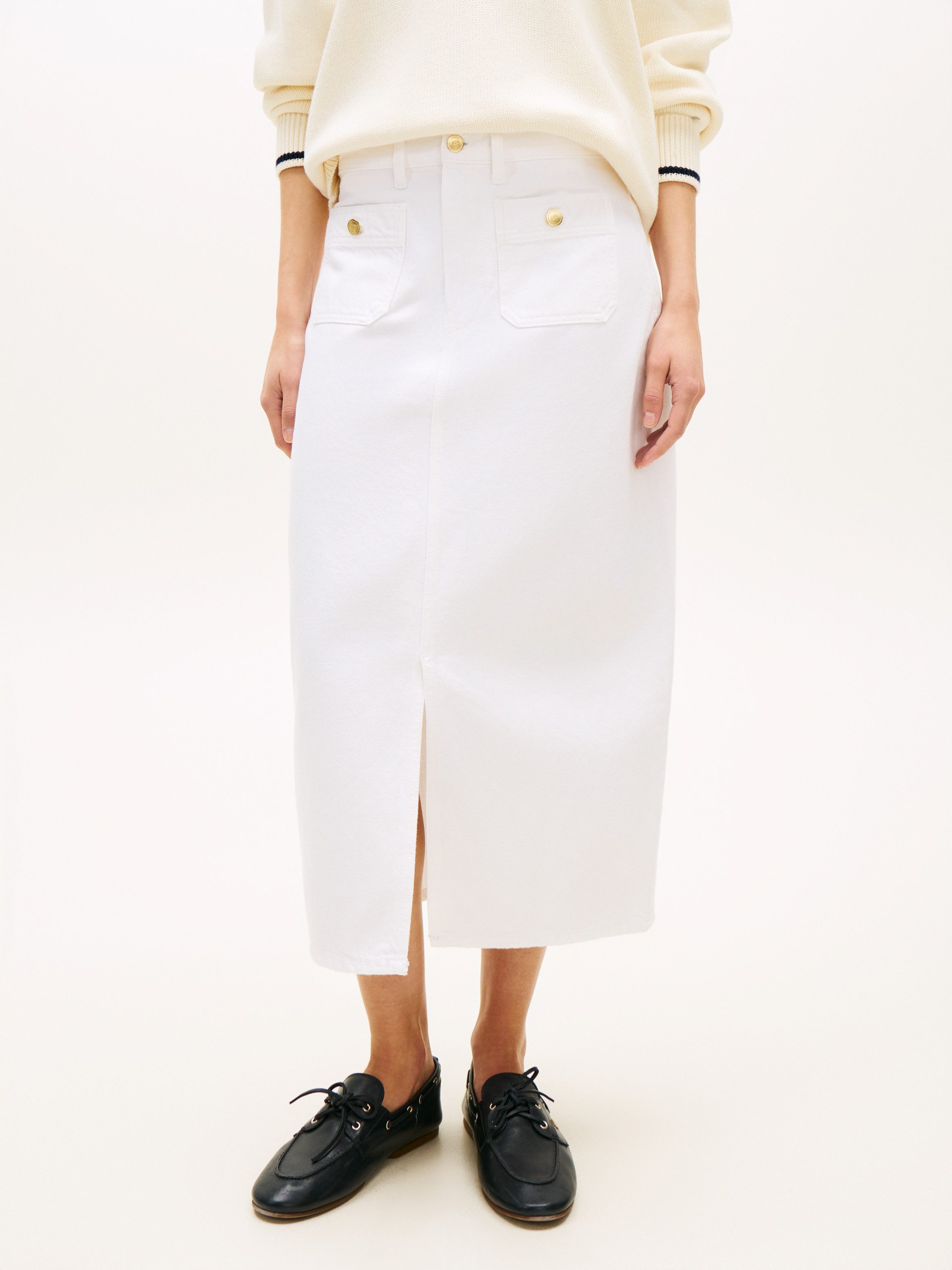Tommy Hilfiger Bleistiftrock DNM WHITE MIDI STRAIGHT SKIRT HW