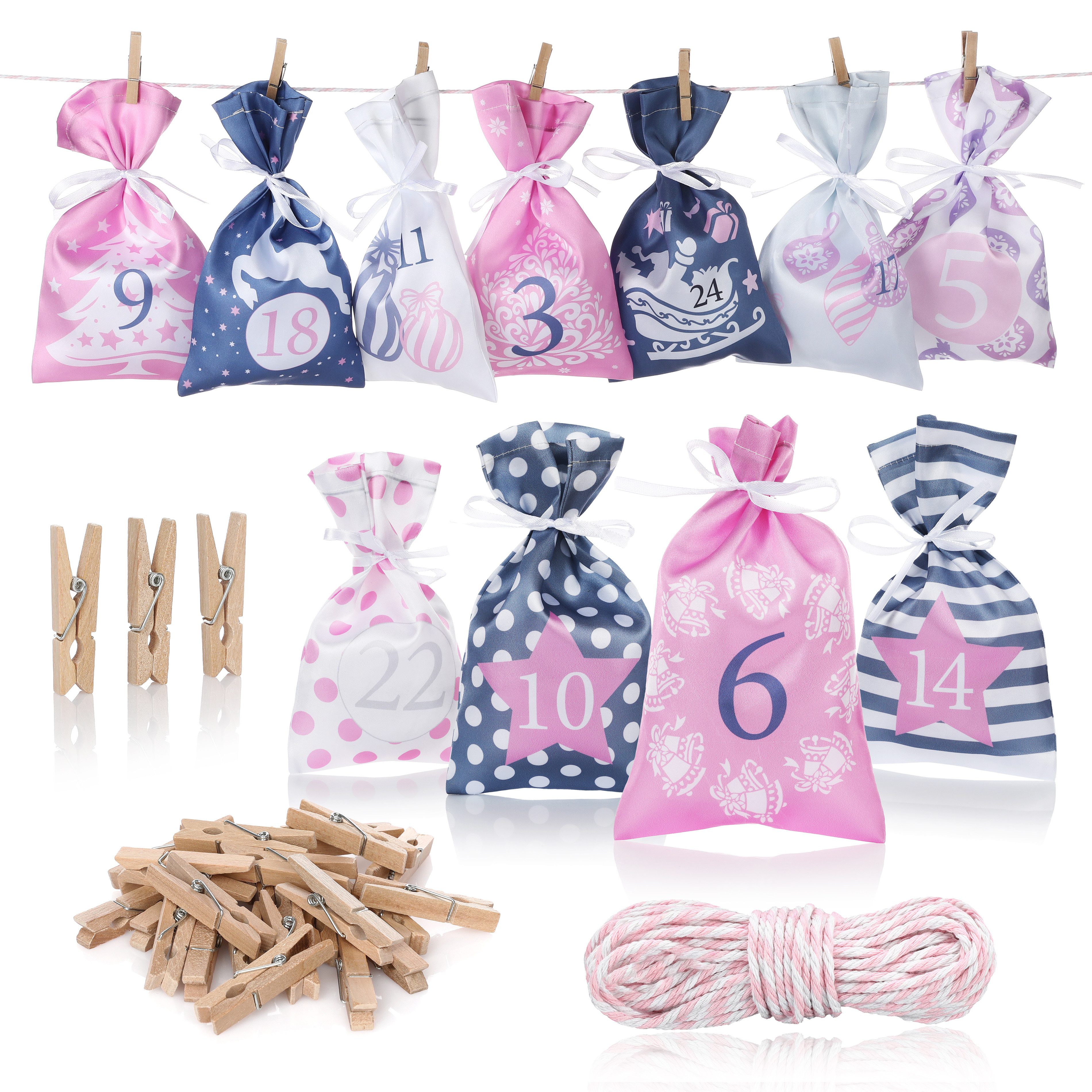 Nordstern befüllbarer Adventskalender Stoffsäckchen 24er Set als Selbstgemachter Weihnachtskalender, für Kinder, Mädchen und Frauen