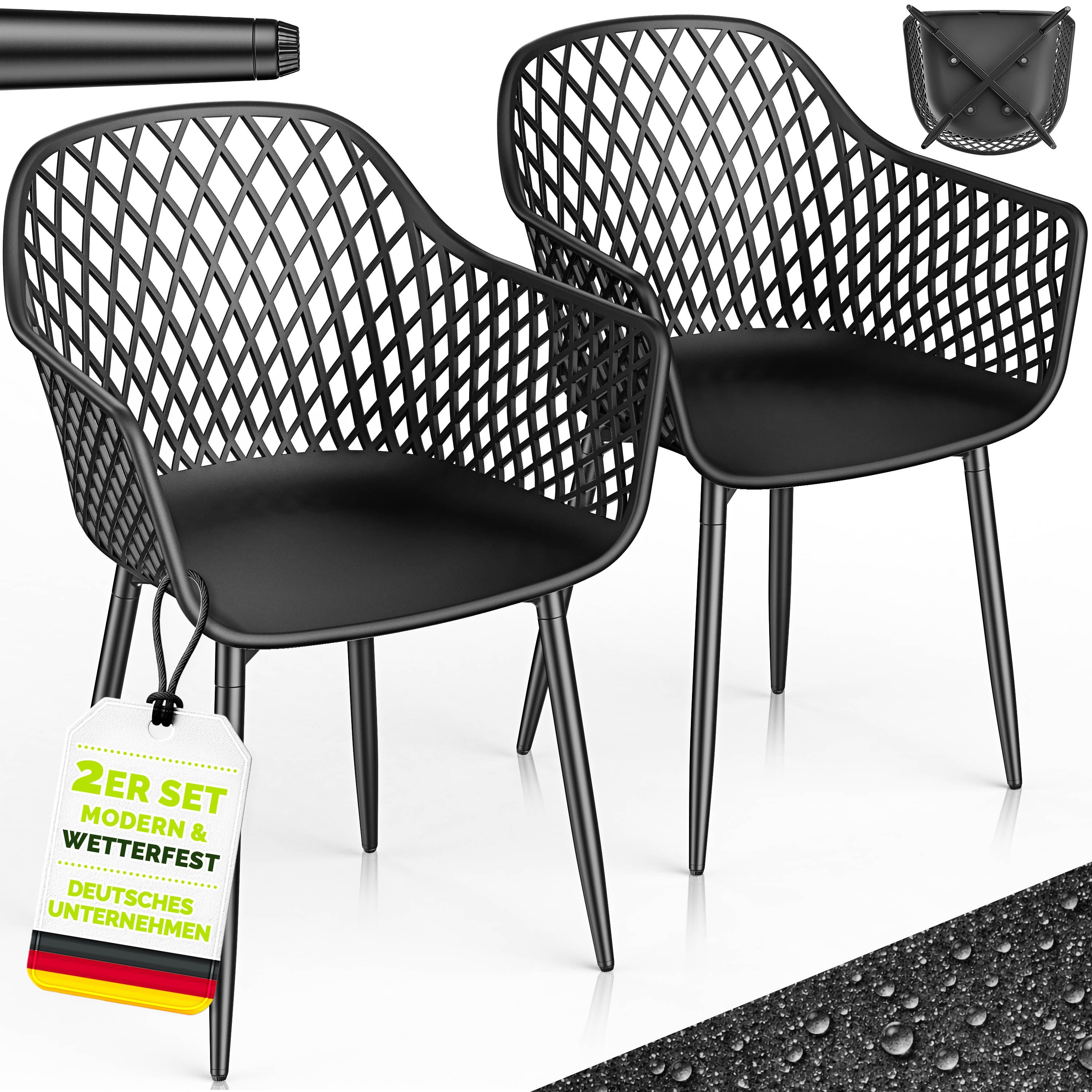 tillvex Gartenstuhl tillvex® Movo Gartenstühle mit Metallfüßen (Gartenstühle UV-beständig Terrassenstuhl Gartenmöbel, 2 St), belastbar