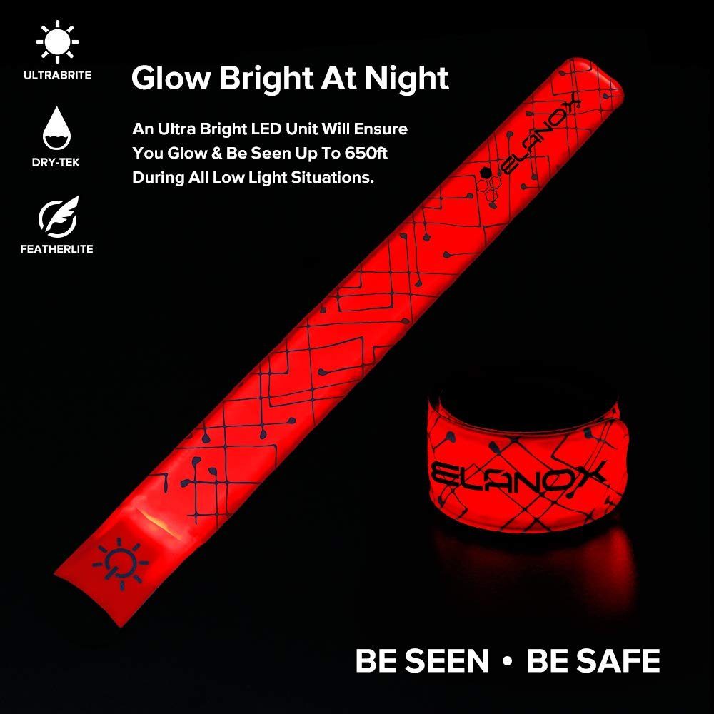 ELANOX LED Blinklicht LED Armband Leuchtband Batterie mit 2 x Reflektorband Outdoor Sicherheitslicht Sport rot