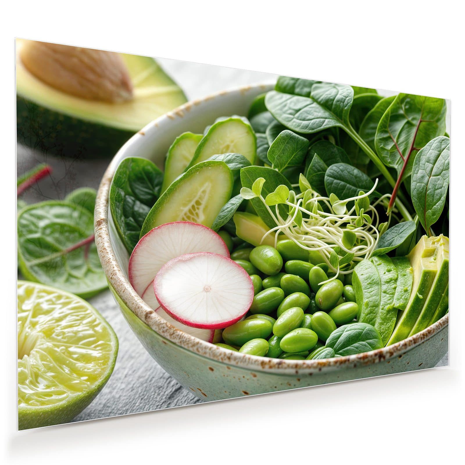 Primedeco Glasbild Wandbild Gesunder Salat mit Aufhängung, Essen (21 verschiedene Größen, 1 St), Elegante Aufhängung