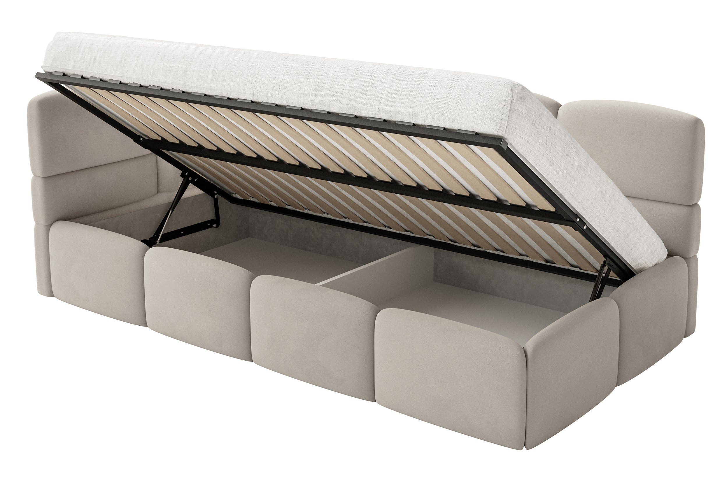 Selsey Jugendbett CLOUDY, mit Eck-Kopfteil, Lattenrost, Bettkasten und Easy-Clean-Samt, 120 cm