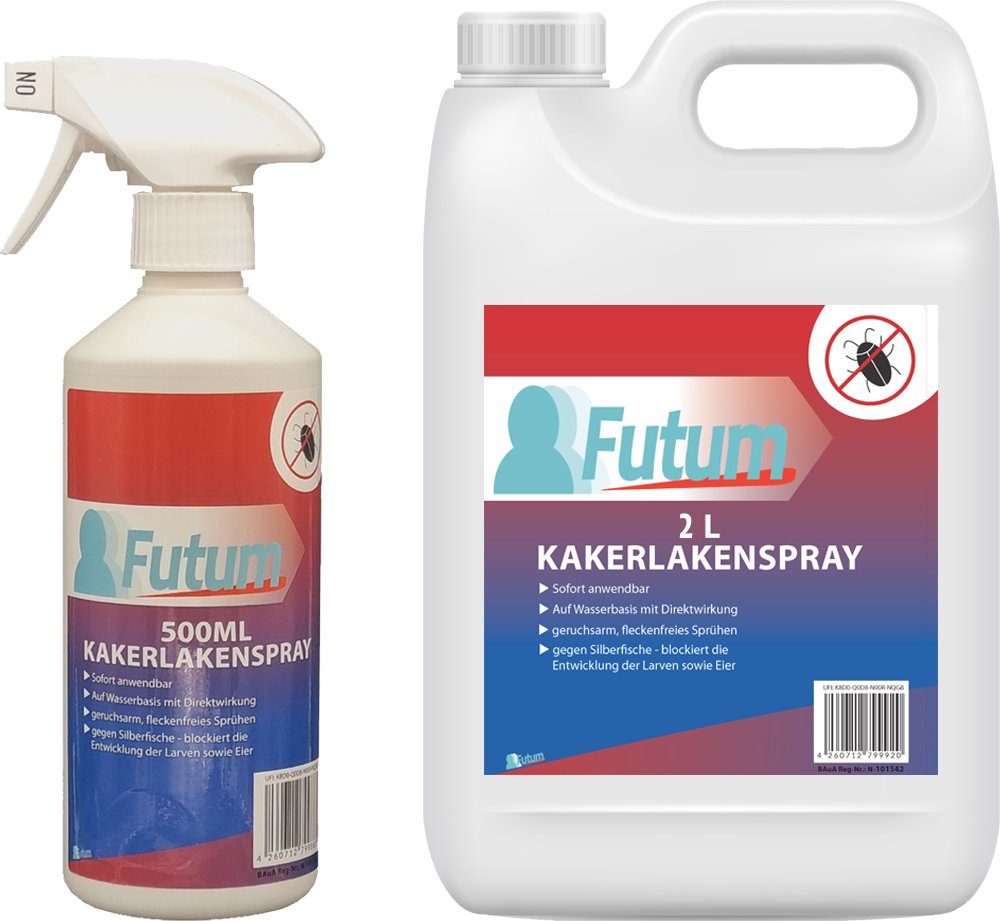 FUTUM Insektenspray Kakerlaken Spray Schaben Spray Küchenschaben Abwehr, 2.5 l, auf Wasserbasis, geruchsarm, brennt / ätzt nicht, mit Langzeitwirkung