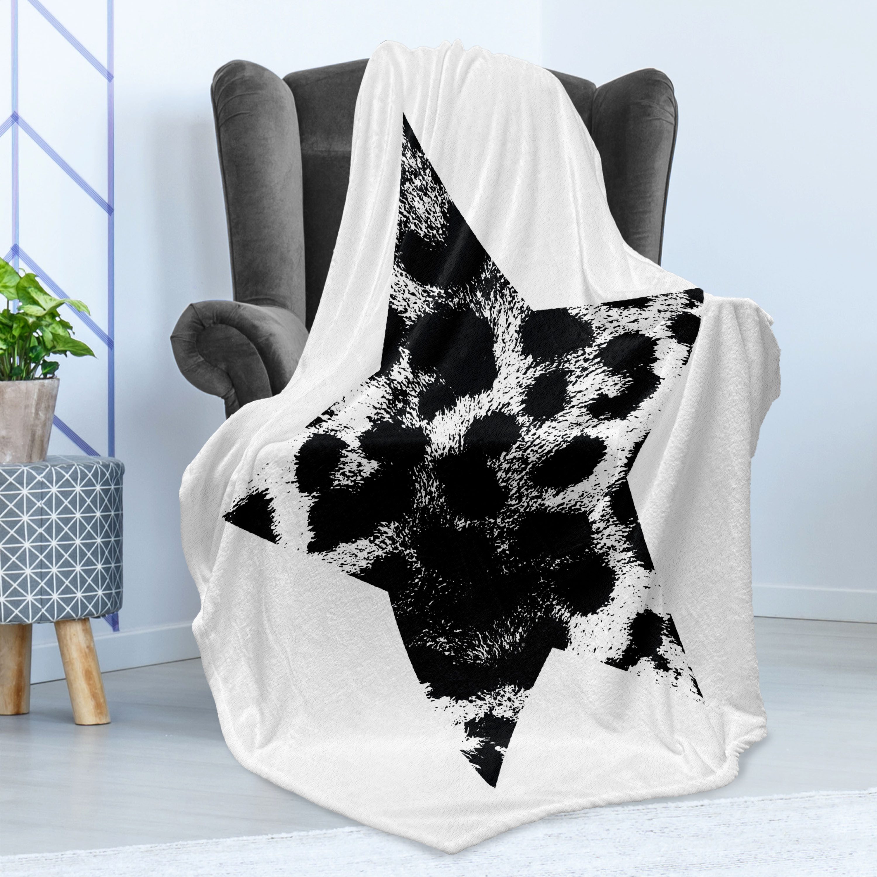 Wohndecke Gemütlicher Plüsch für den Innen- und Außenbereich, Abakuhaus, Leopard-Druck Stern Grunge