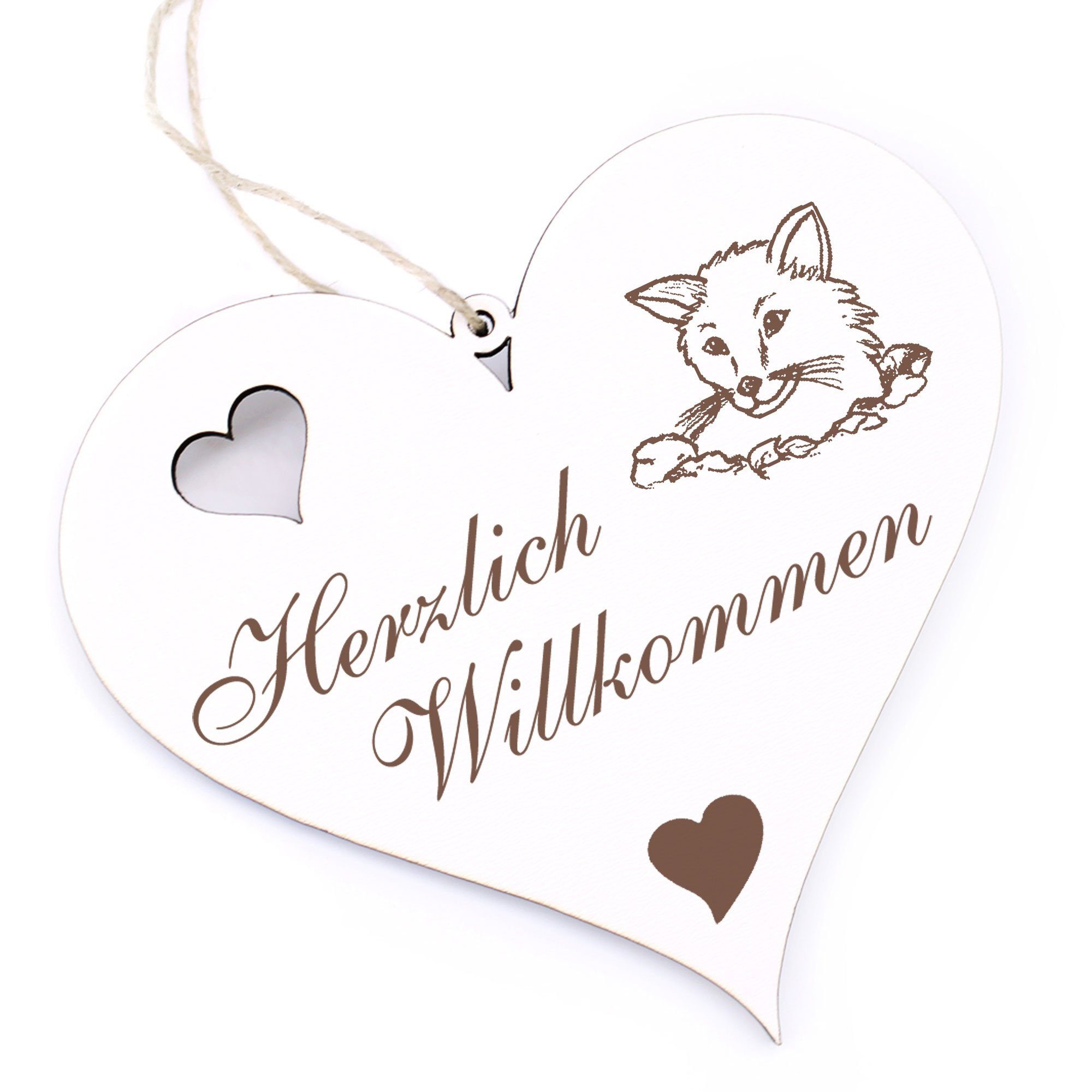 Dekolando Hängedekoration Herzlich Willkommen - Fuchs im Erdloch - 13x12cm