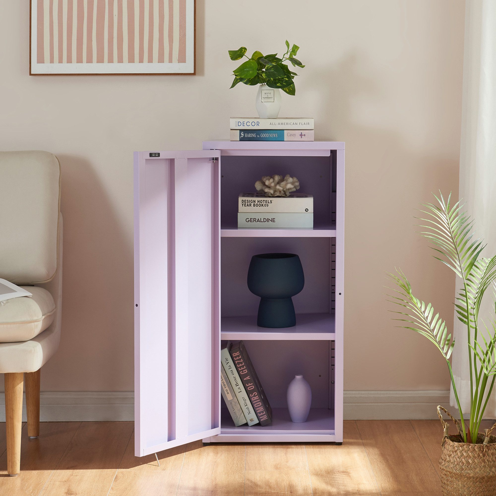 en.casa Mehrzweckschrank »Burlöv« mit 1 Tür und 2 Ablagen 88x40x35 cm Lila