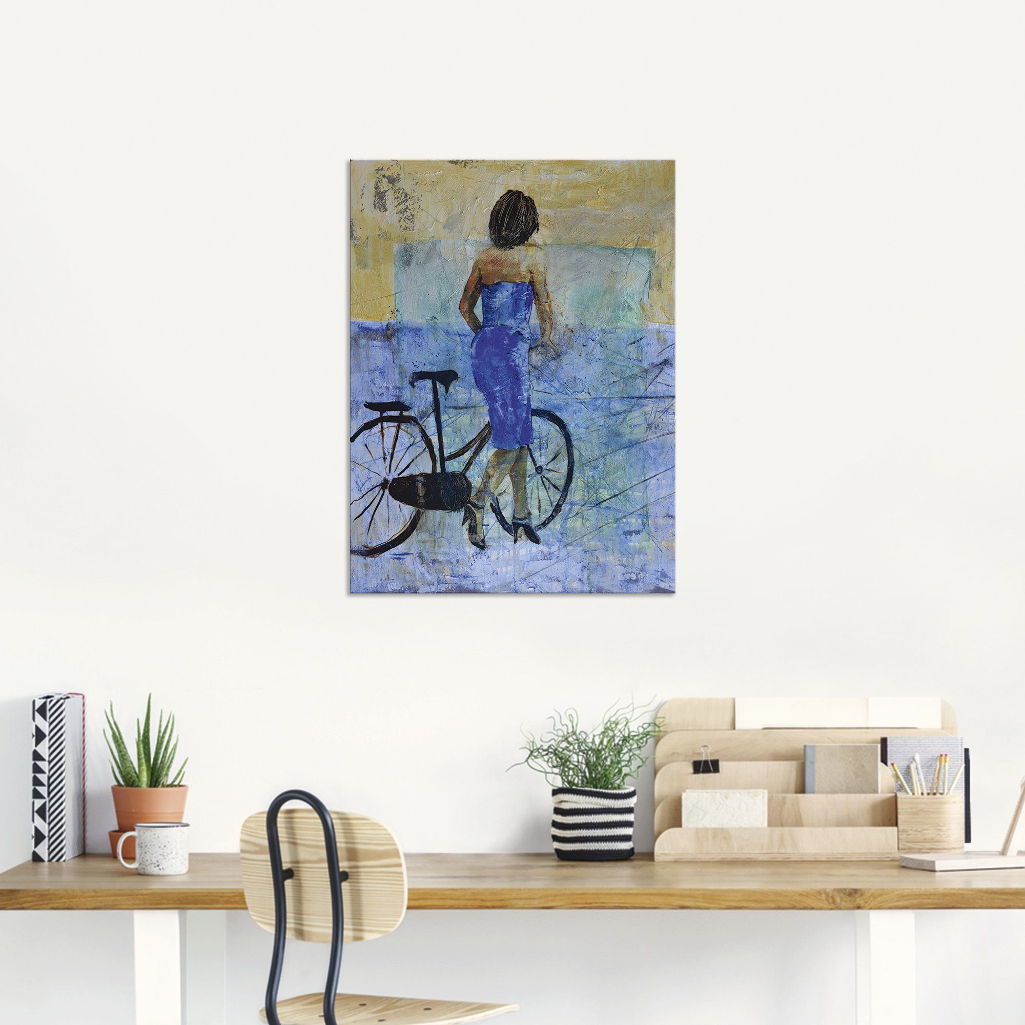 Artland Wandbild Ein Leinwandbild, (1 als Poster Alubild, Größen oder versch. Frau einem in Fahrrad, mit Wandaufkleber Mädchen St)