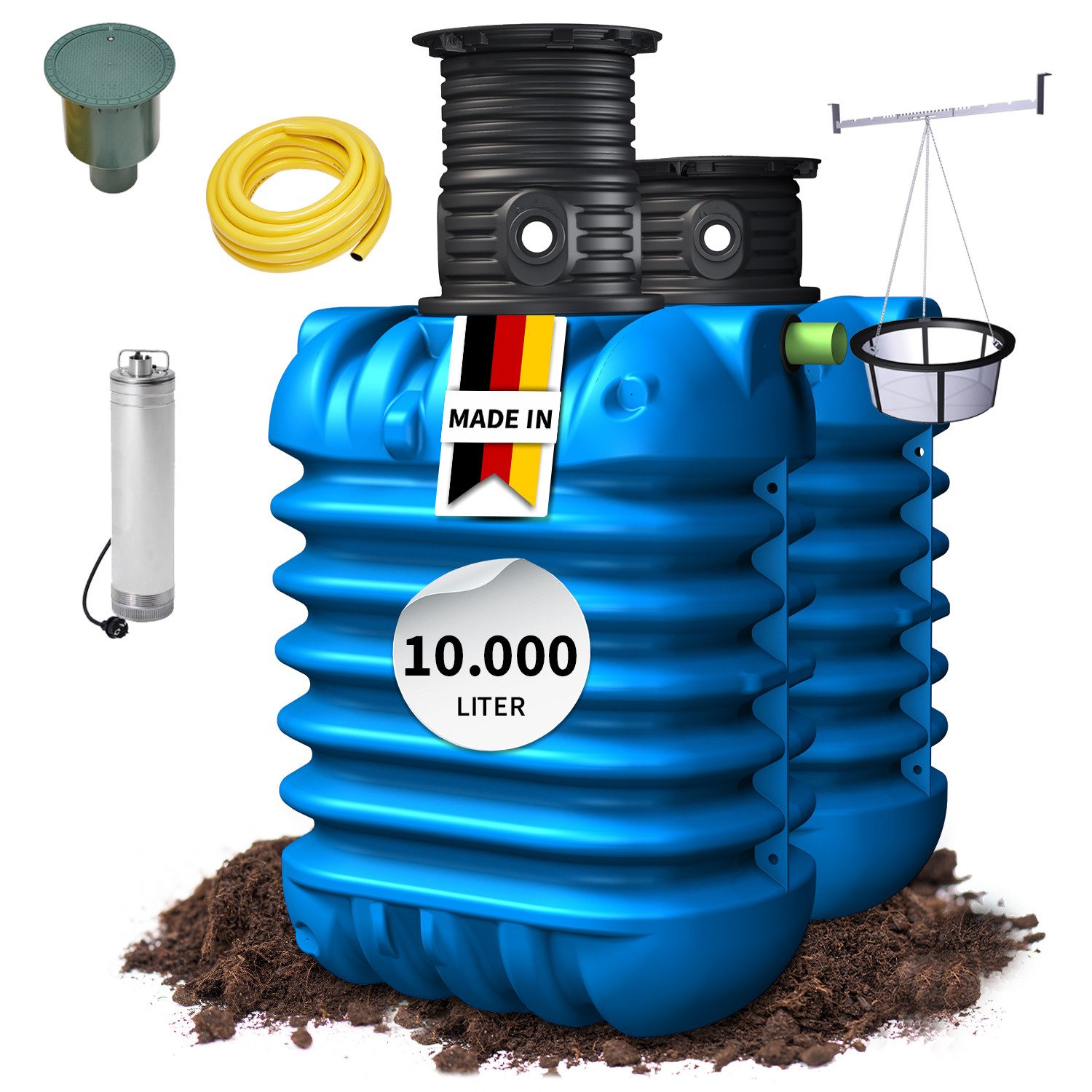 4rain Druckbehälter MODULARIS Erdtank-Paket 10000 Liter Garten-Comfort