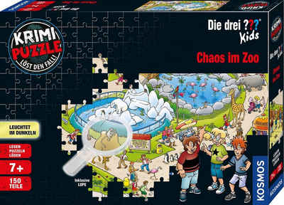 Kosmos Puzzle Krimipuzzle Die drei ??? Kids Chaos im Zoo, 150 Puzzleteile, leuchtet im Dunkeln, Made in Germany