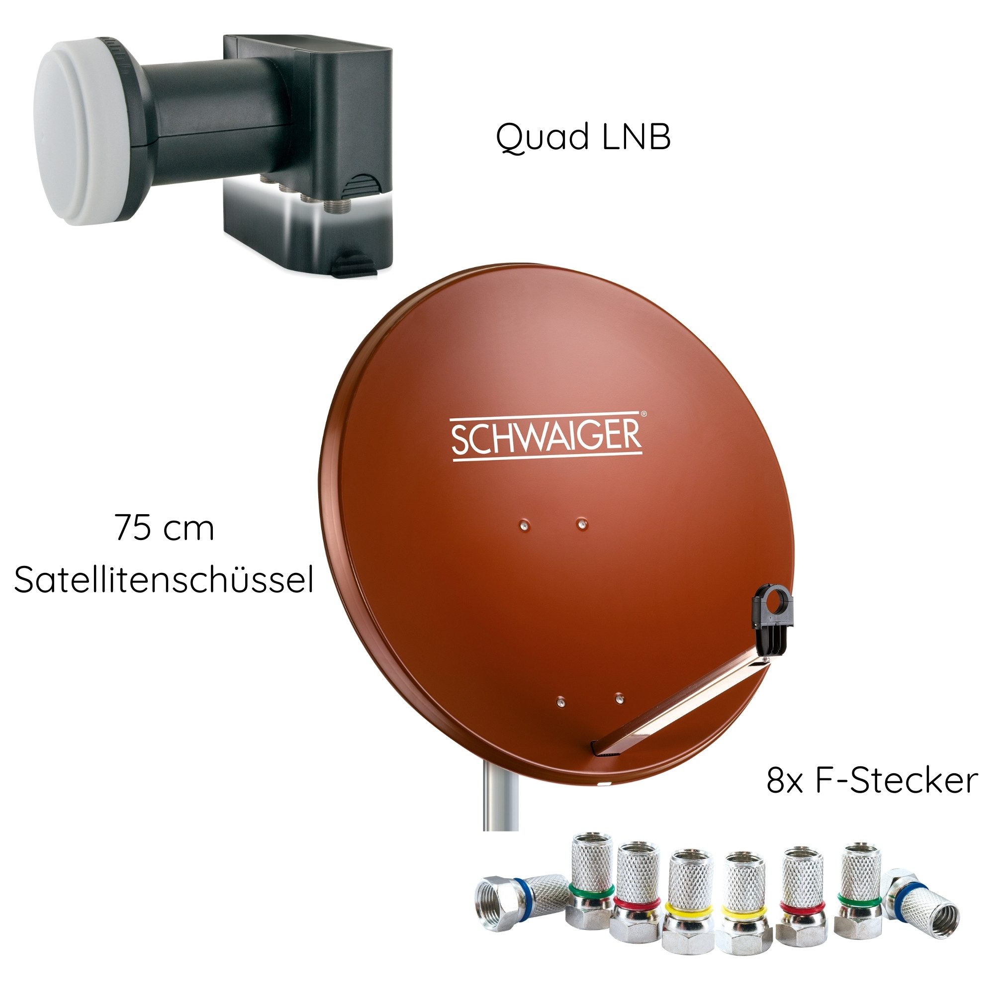 Schwaiger 714524 SAT-Antenne (75 cm, Stahl, Quad LNB, ziegelrot)