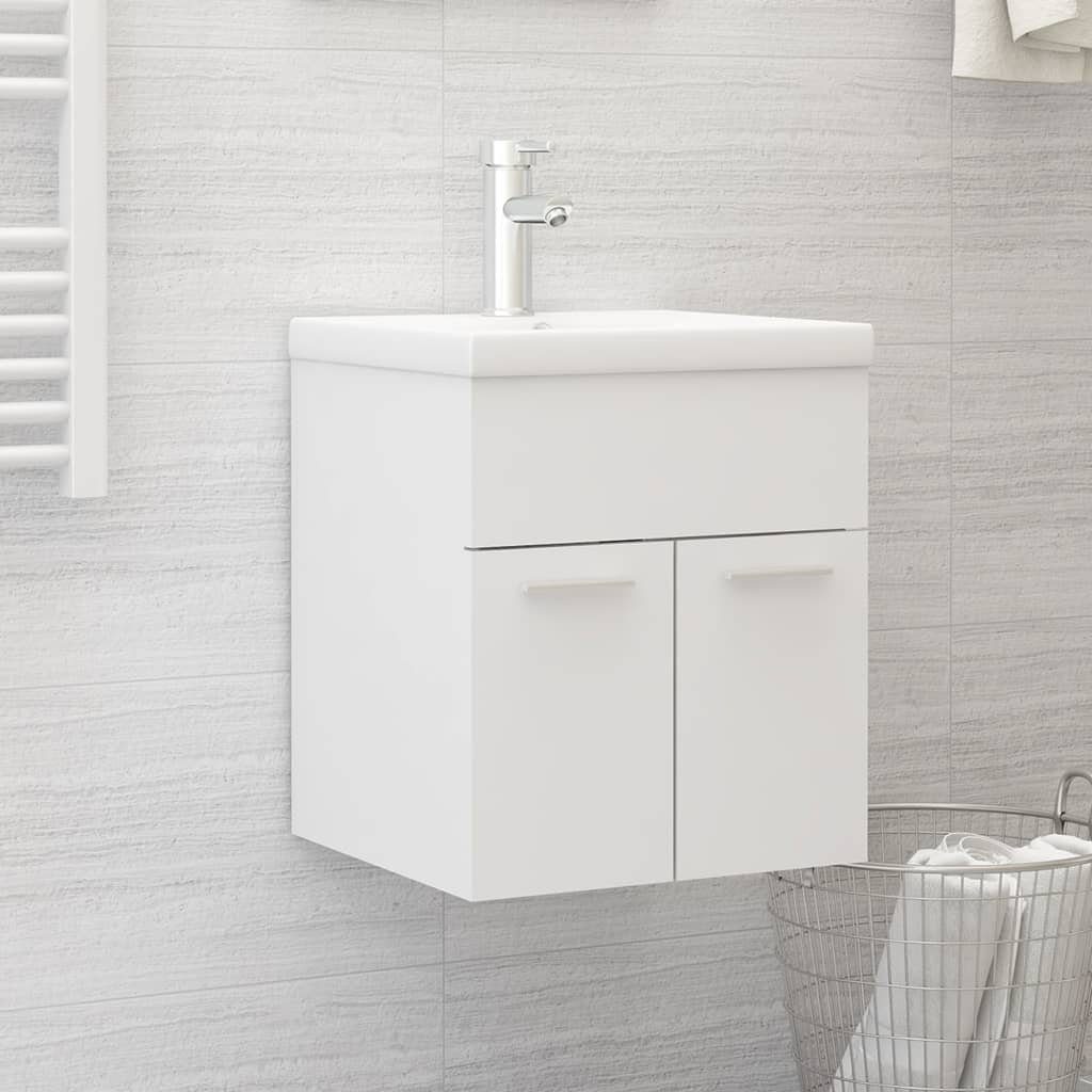 erscheint vidaXL Badezimmerspiegelschrank Waschbeckenunterschrank mit Einbaubecken Weiß Holzwerkstoff (1-St)