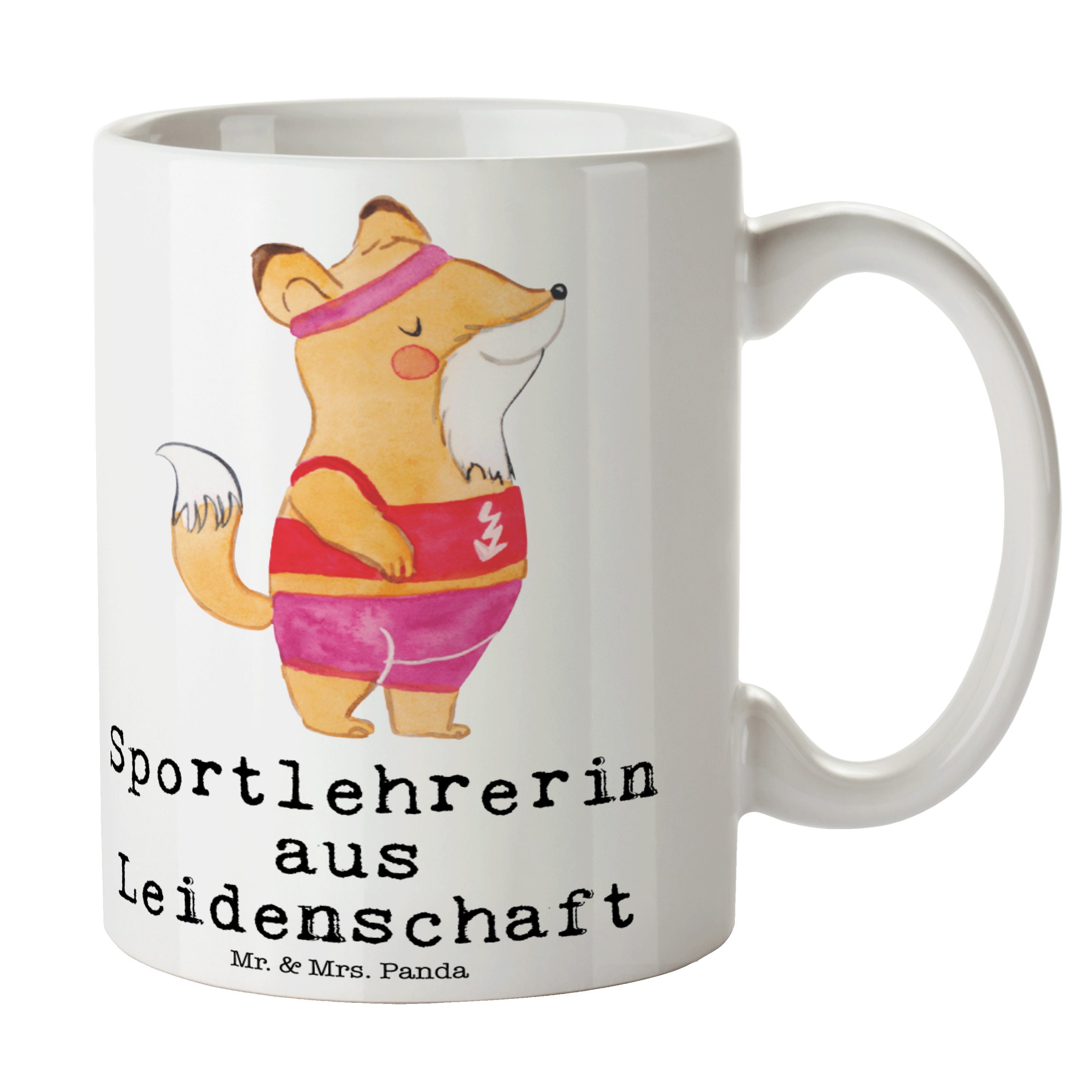 Mr. & Mrs. Panda Tasse Sportlehrerin aus Leidenschaft - Weiß - Geschenk, Teebecher, Beruf, G, Keramik