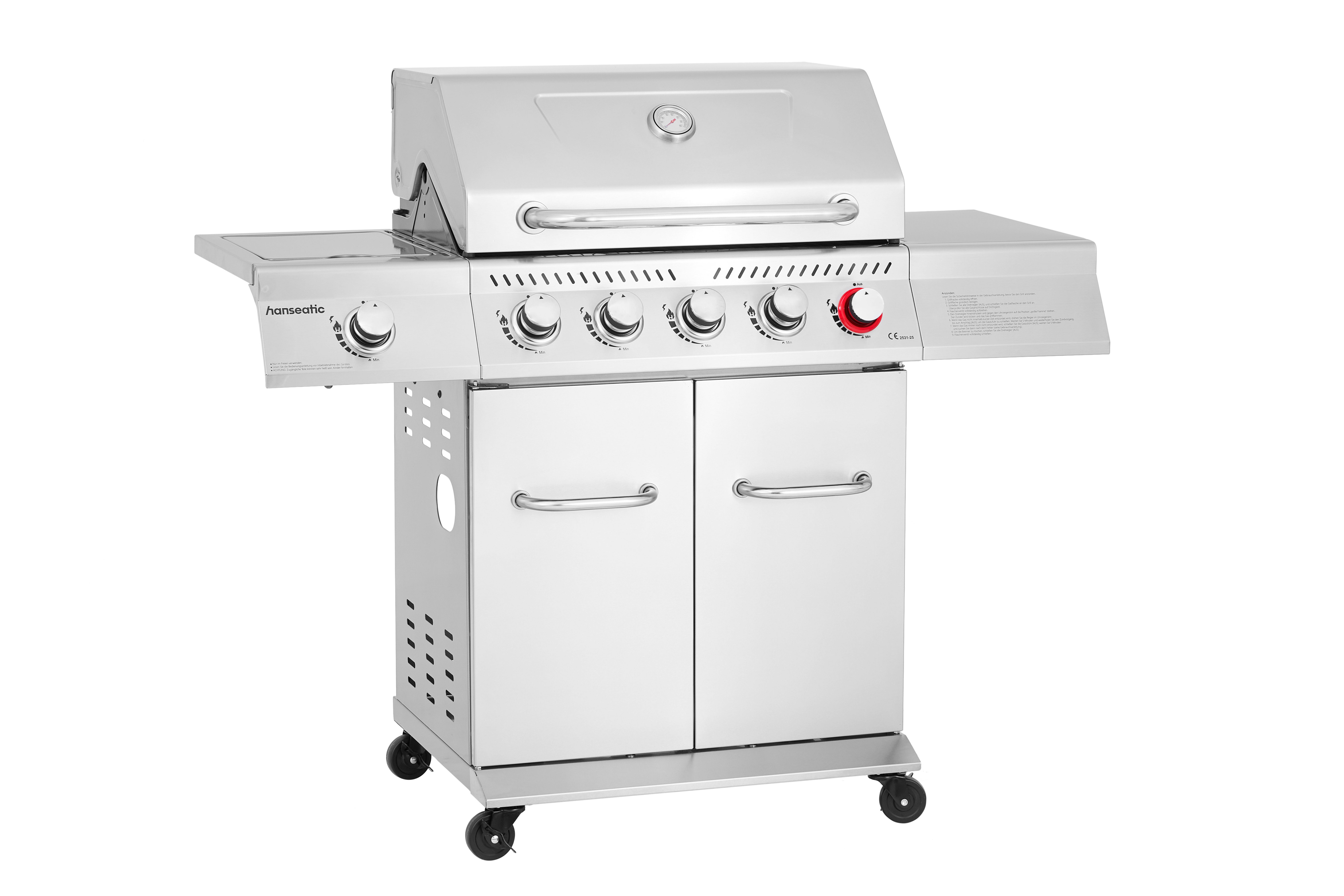Hanseatic Gasgrill Richland, BxTxH: 134,7 x 57 x 117 cm, 21,5 kW Gesamt, Edelstahl-Turbobrenner