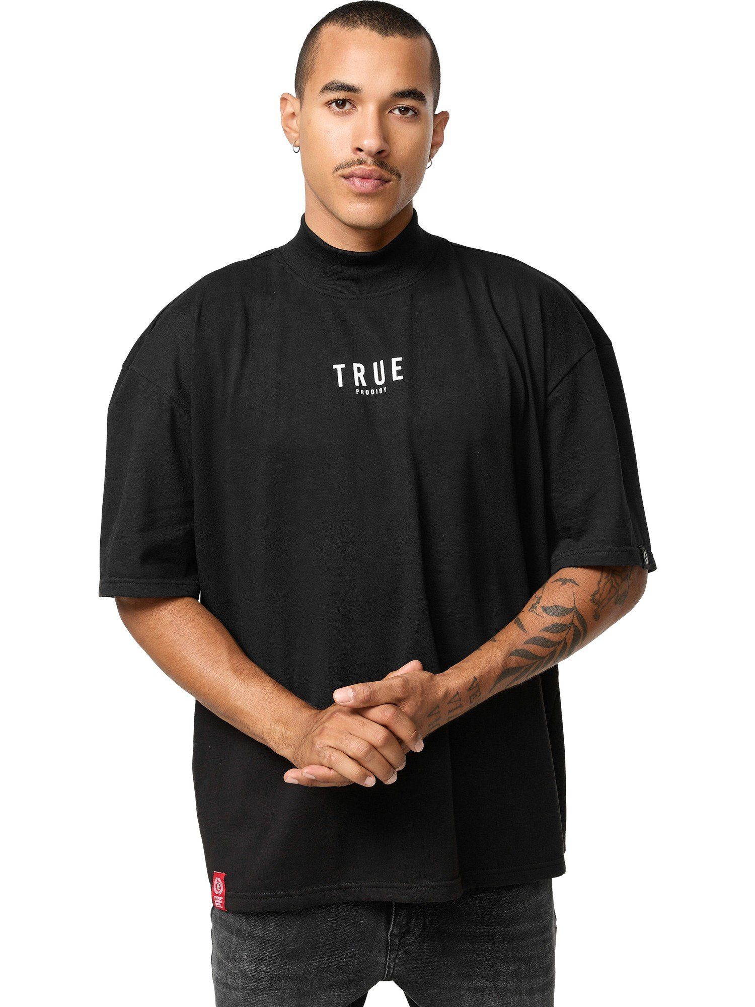 Stoff Black Riley Stehkragen Logoprint trueprodigy dicker Oversize-Shirt