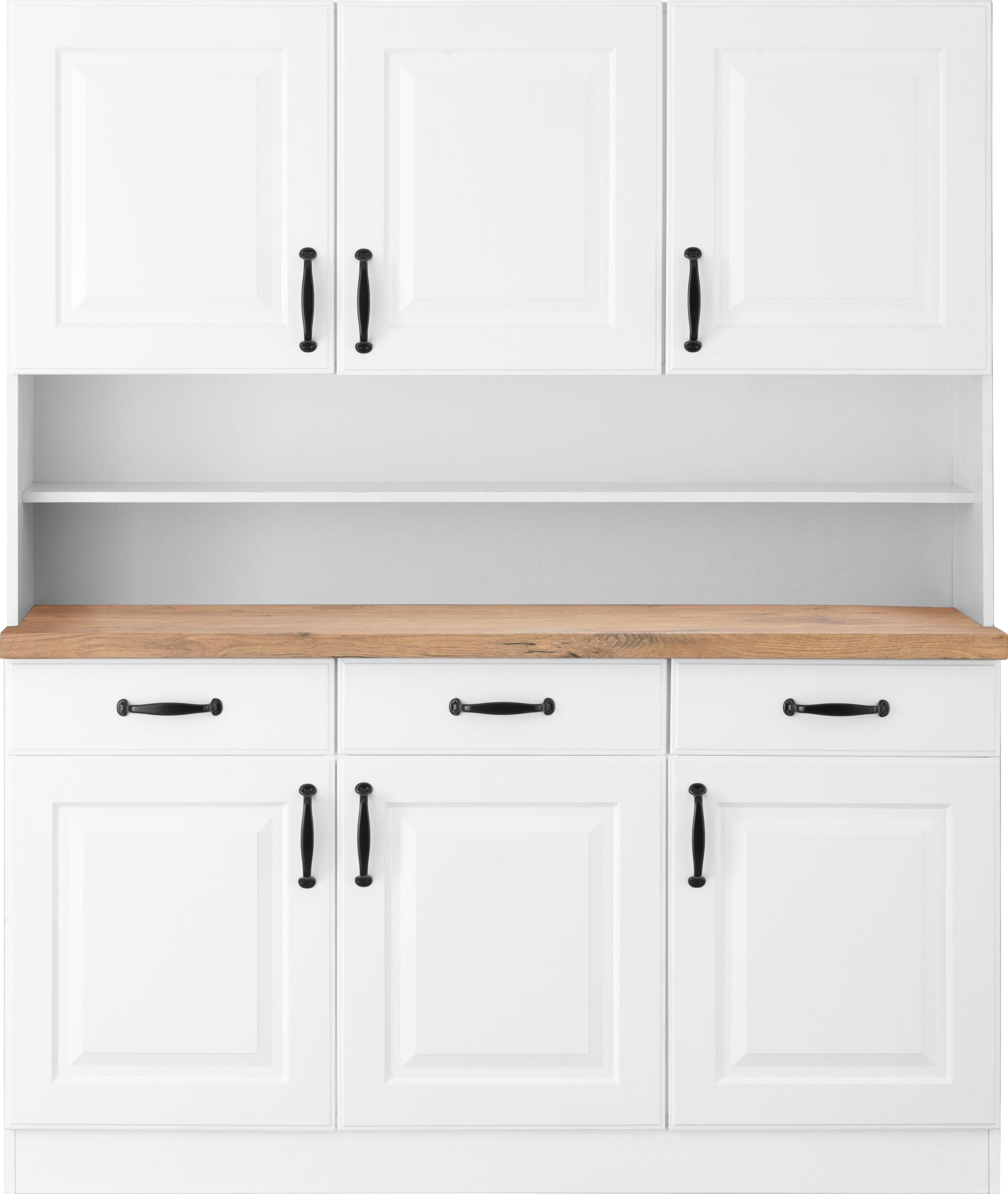 150 cm mit | Erla weiß/kastelleichefarben Küchen weiß Küchenbuffet wiho Kassettenfront breit