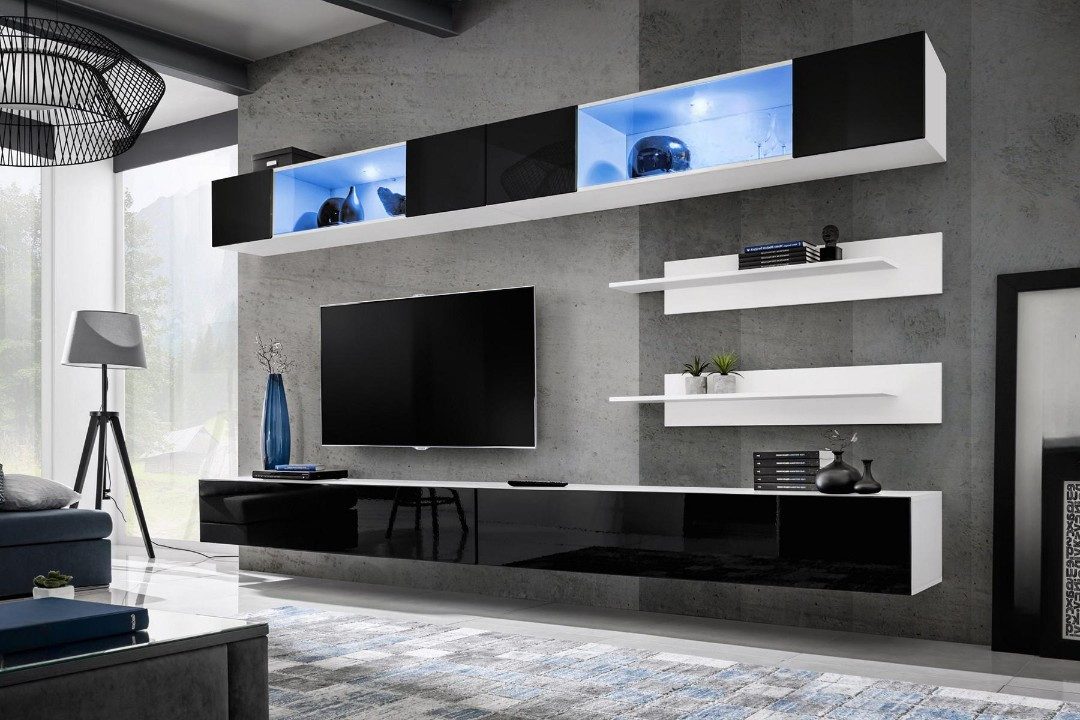Xlmoebel Wohnwand Elegante Wohnkombination mit Wandregal und TV-Ständern, (7-St., Wohnwand, 2x TV Ständer, 2x Wandschrank, 2x Wandregal), Hergestellt in Europa