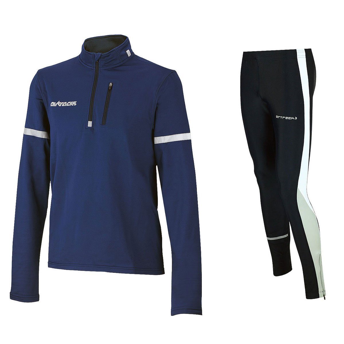 Airtracks Lauftights Herren Thermo Laufset Pro: Thermo Laufshirt Langarm + Laufhose Lang (Laufset, 2-tlg) Laufbekleidung mit ausgezeichneter thermischer, Isolierkraft bei kaltem Wetter Herbst - Winter » S M L Xl XXL XXXL « navy-schwarz