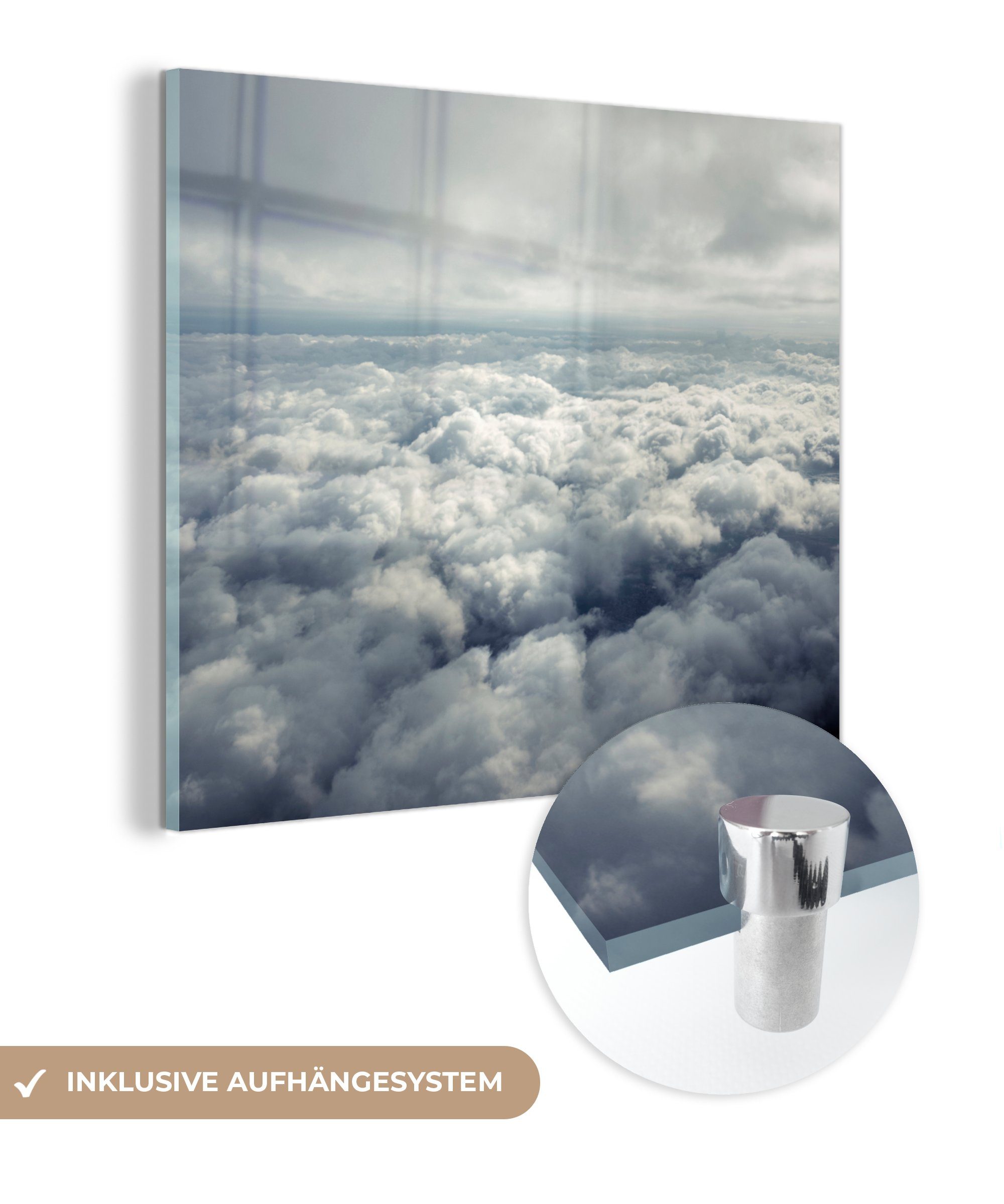 Acrylglasbild auf Glas Wandbild Glas vielen und MuchoWow Wolken, von auf Luftaufnahme Wanddekoration (1 St), - - - Glasbilder großen Bilder Foto