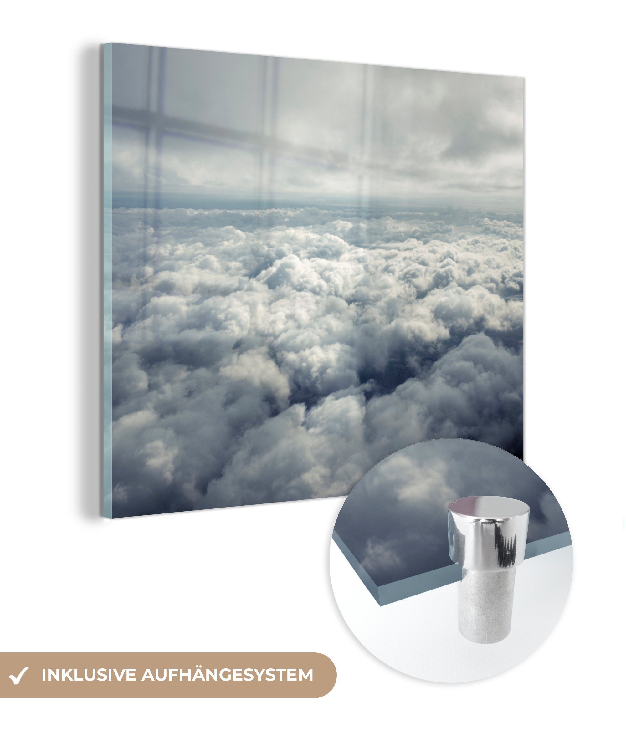 MuchoWow Foto Wandbild vielen Acrylglasbild Luftaufnahme St), - von Glasbilder und Glas auf Glas - auf - Bilder Wanddekoration großen (1 Wolken,