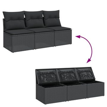 vidaXL Loungesofa Gartensofa mit Kissen 3-Sitzer Schwarz Poly Rattan