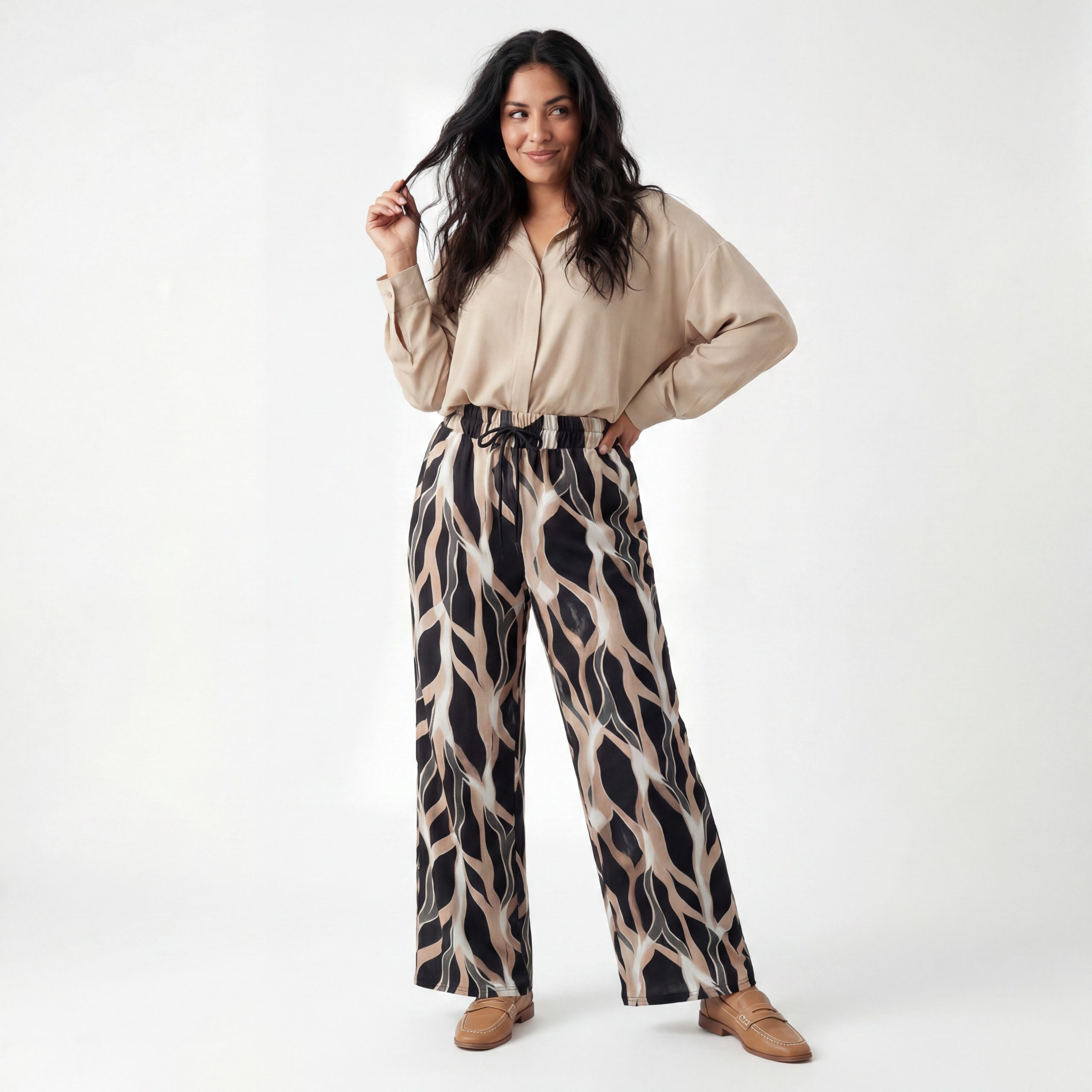 OriginalYou Palazzohose Damen Sommerhose Wide Leg Freizeithose fließender Stoff One Size 36-44 passend für (36-40 relaxed, 40-44 regular)