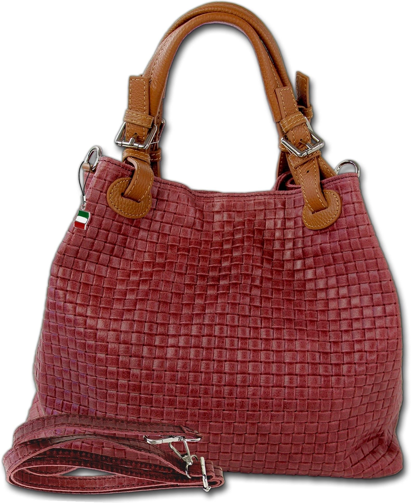 FLORENCE Umhängetasche Florence Damen Handtasche Echtleder (Umhängetasche, Umhängetasche), Damen Tasche Echtes Leder dunkelrot, bordeaux, geprägtes Flechtmuster