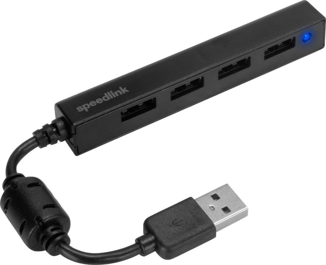 Speedlink USB-Verteiler SPEEDLINK SNAPPY SLIM USB-Hub – 4-Port, schwarz, kompaktes Design, für PC & Laptop, USB 2.0