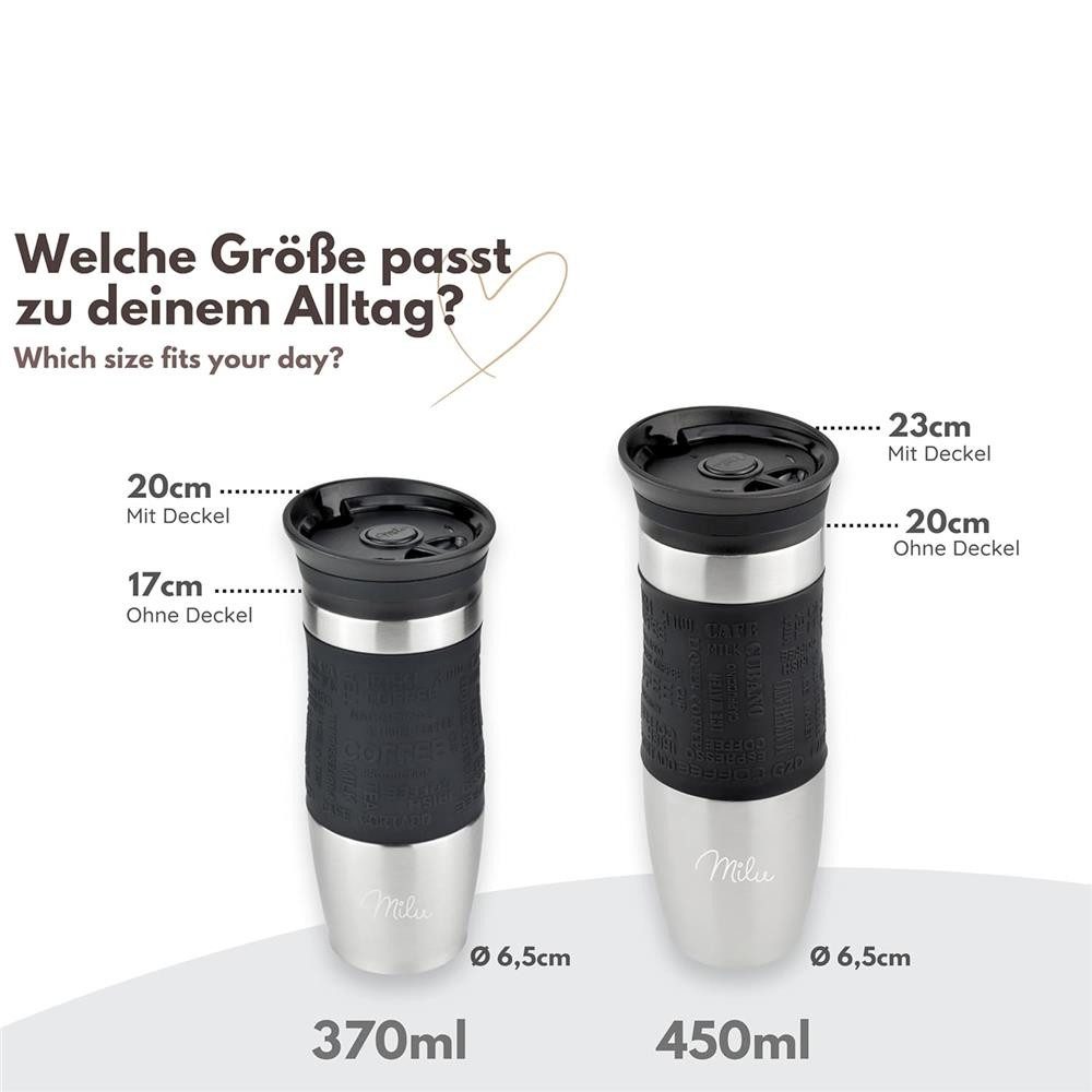 Milu Thermobecher Thermobecher Kaffee To Go Edelstahl 370 ml, auslaufsicher, isoliert