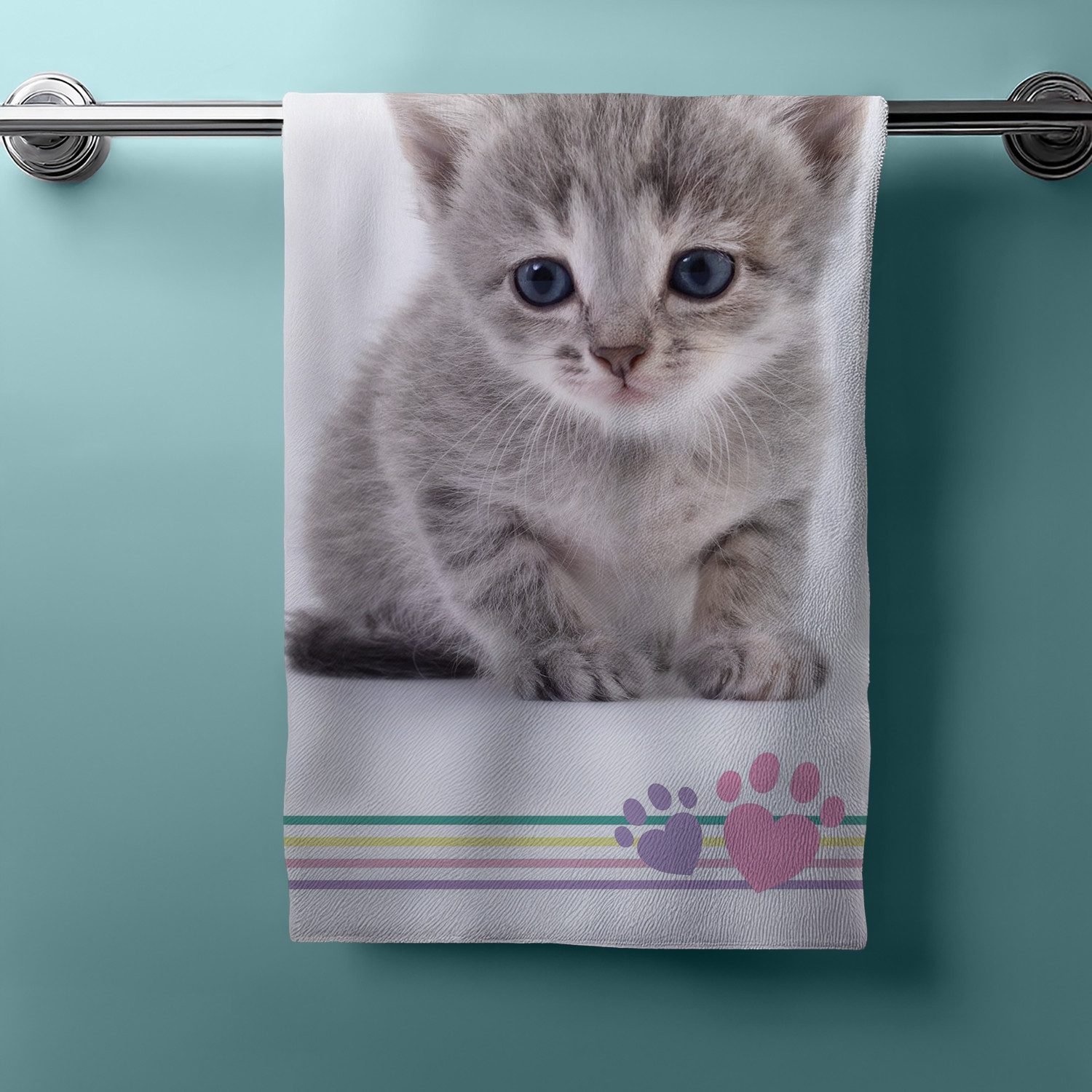 Aptex Handtücher Duschtuch Badetuch Handtuch Strandtuch mit Katze 70 x 140cm Baumwolle, (1 Duschtuch, 1-St), Langlebig – Bild 5 von 5